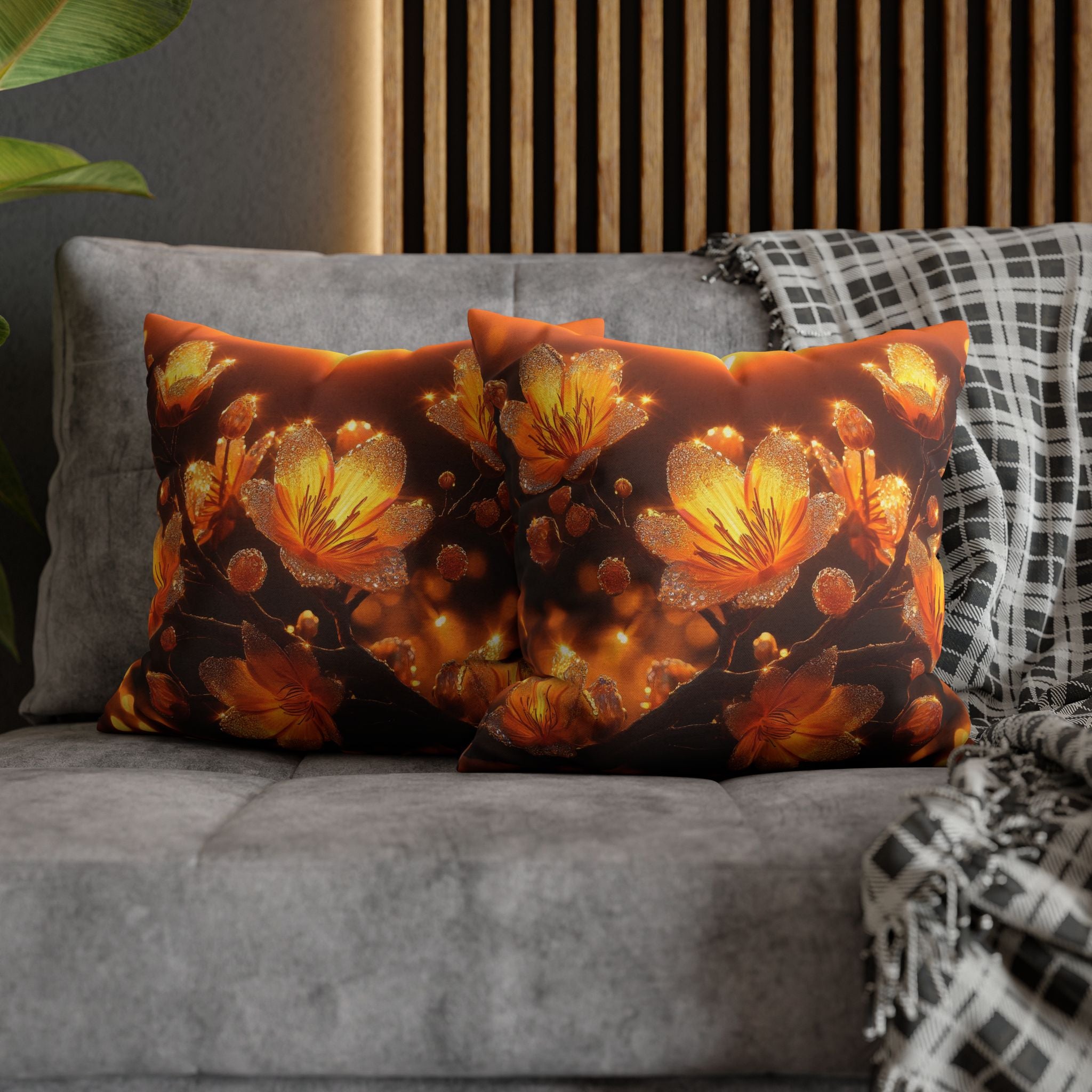 Yellow flowers in sunset - Polyester Square Pillowcase