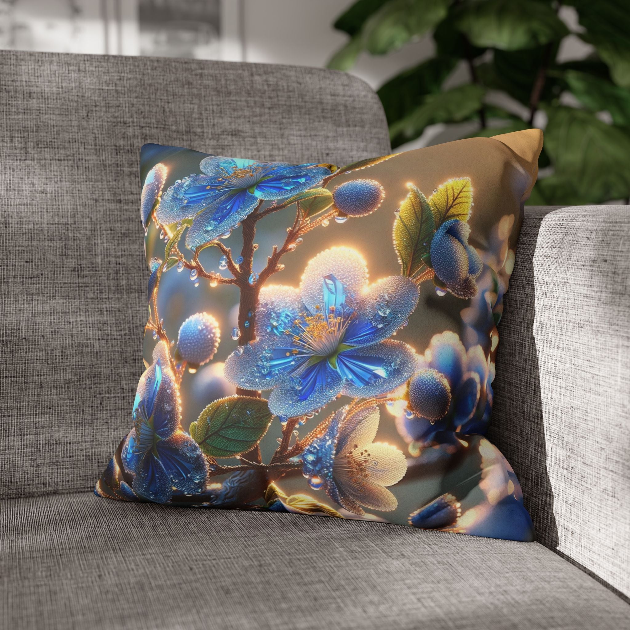 White-blue flowers - Suede Square Pillowcase