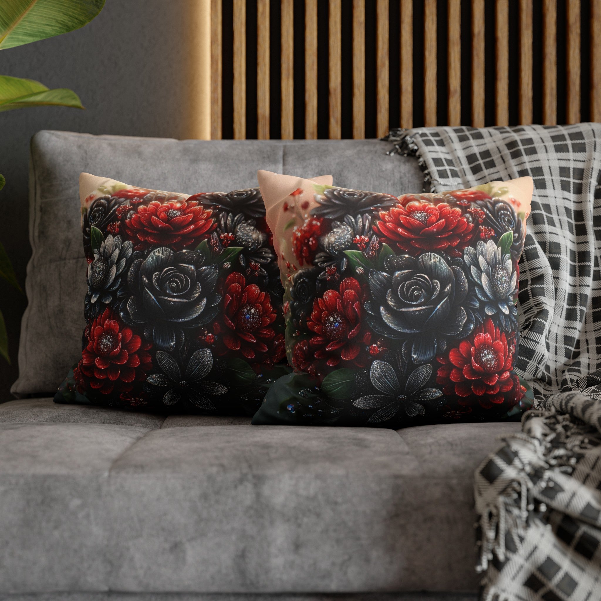 Bouquet with Black and Red flowers - Suede Square Pillowcase