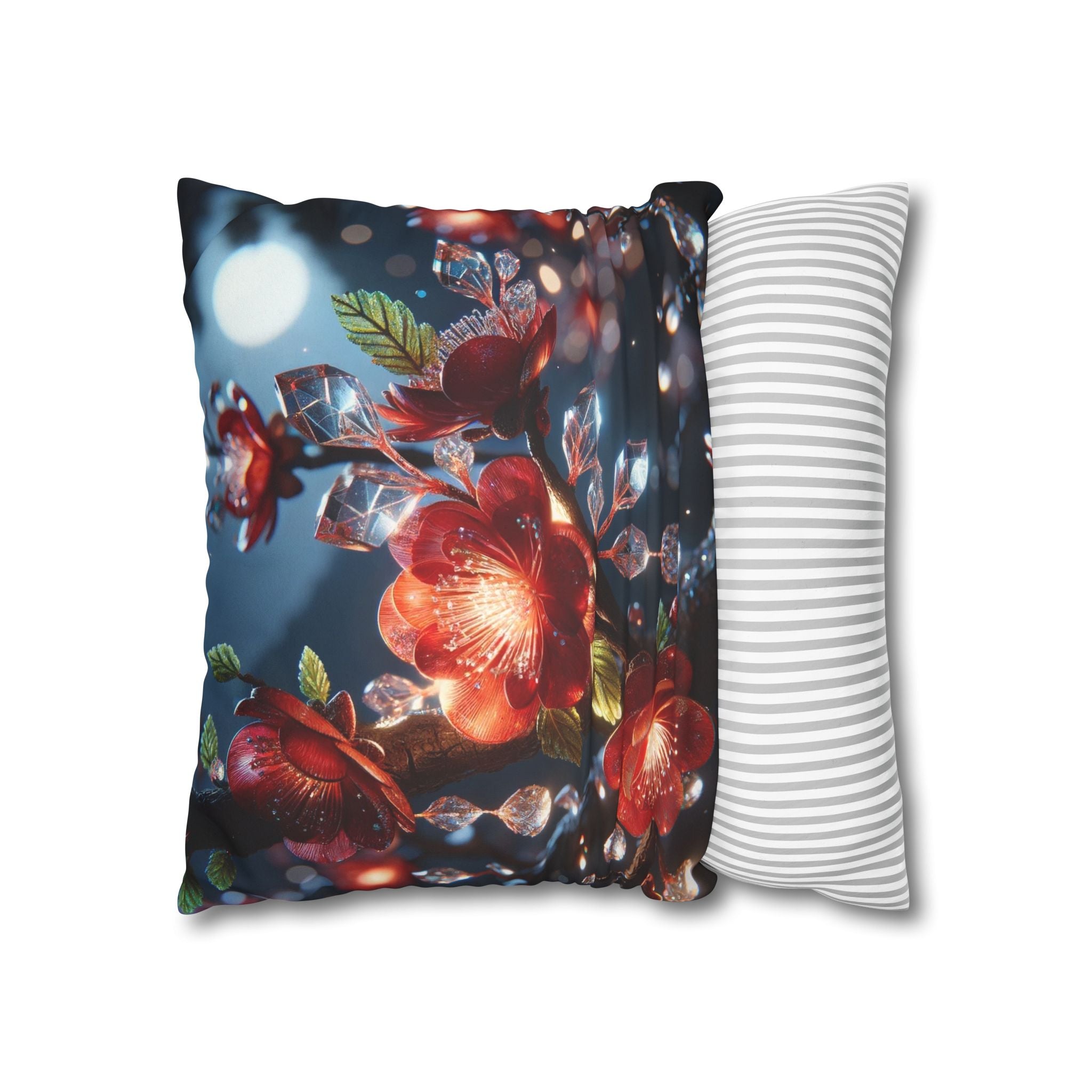 Red diamond flowers (in moonlight) - Suede Square Pillowcase