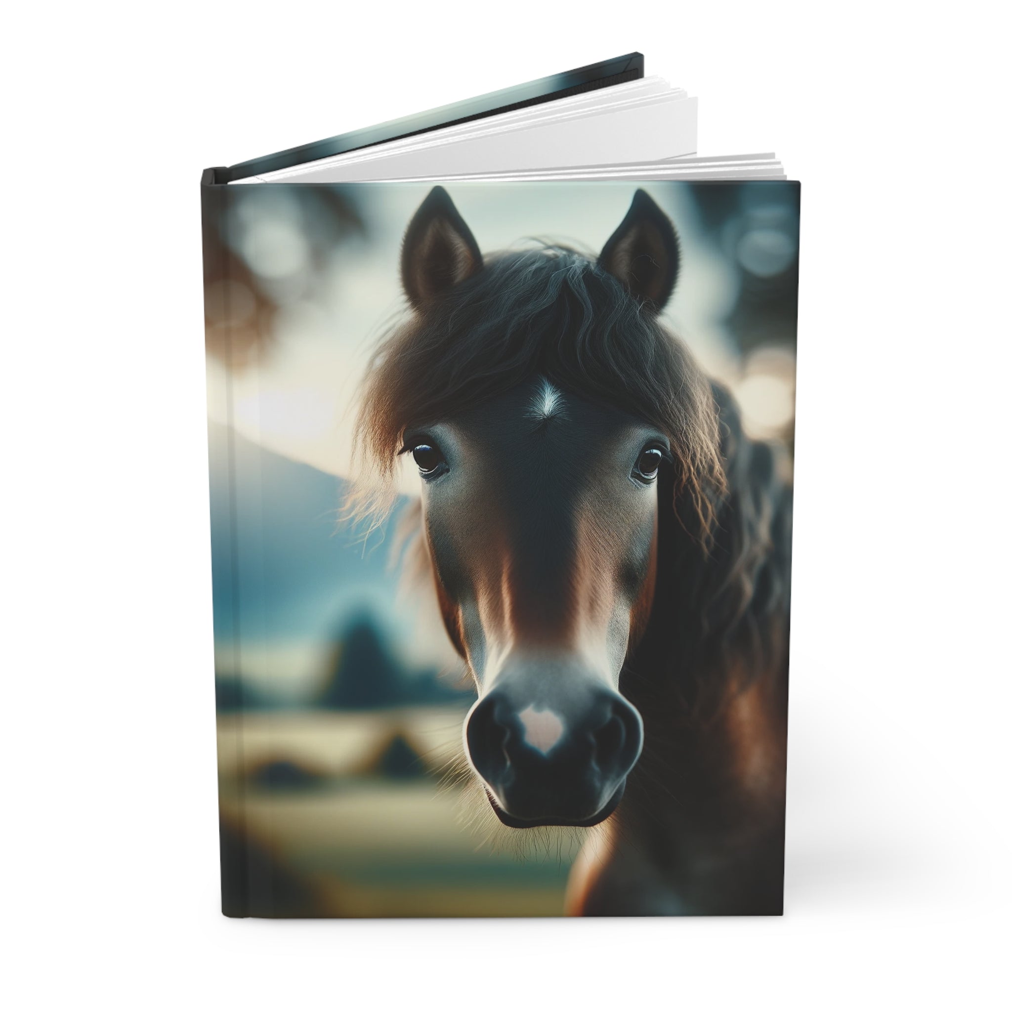 A curious, black horse - Hardcover Notebook