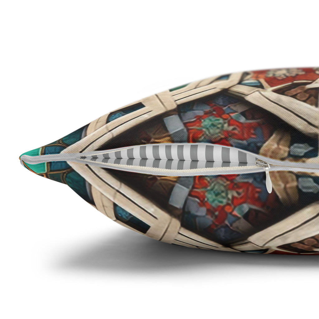 Persian Art , orange-blue - Polyester Square Pillowcase