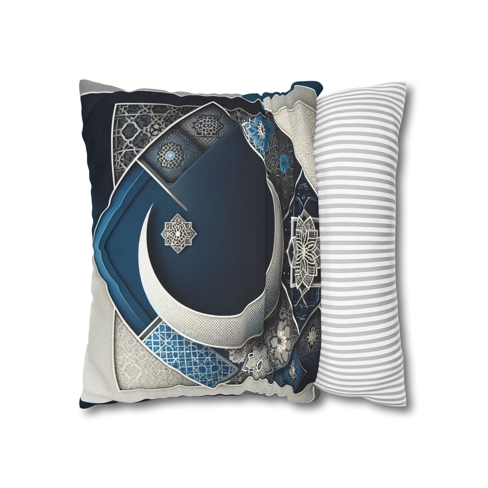 Islamic Art, Silver-blue - Polyester Square Pillowcase