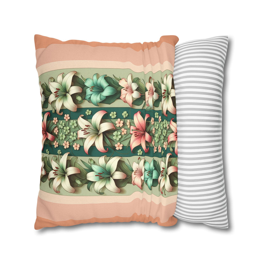 Lilies on peach background - Polyester Square Pillowcase