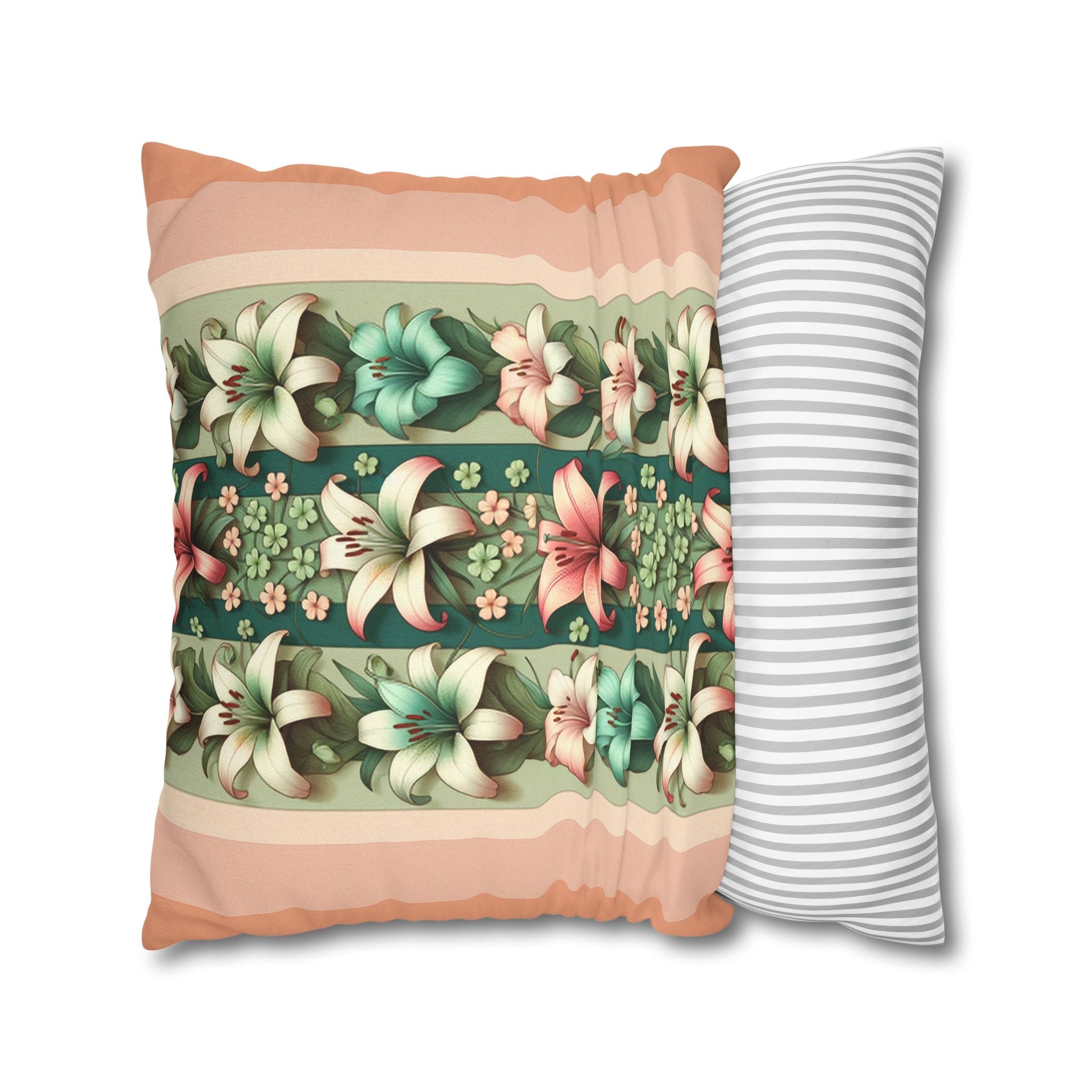 Lilies on peach background - Polyester Square Pillowcase