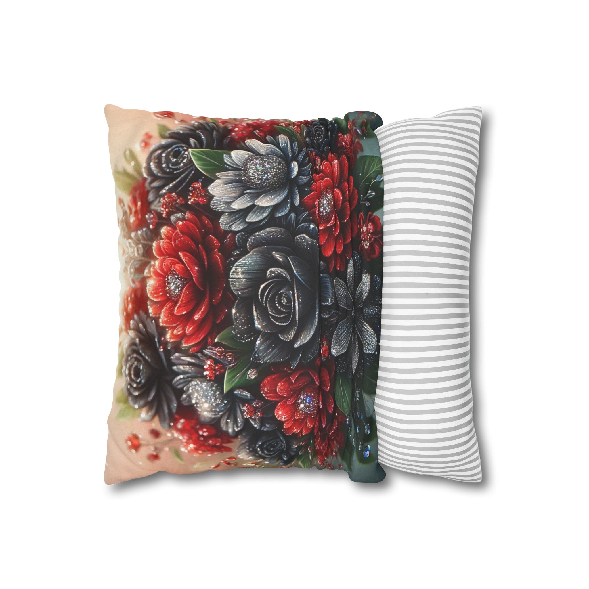 Bouquet with Black and Red flowers - Suede Square Pillowcase