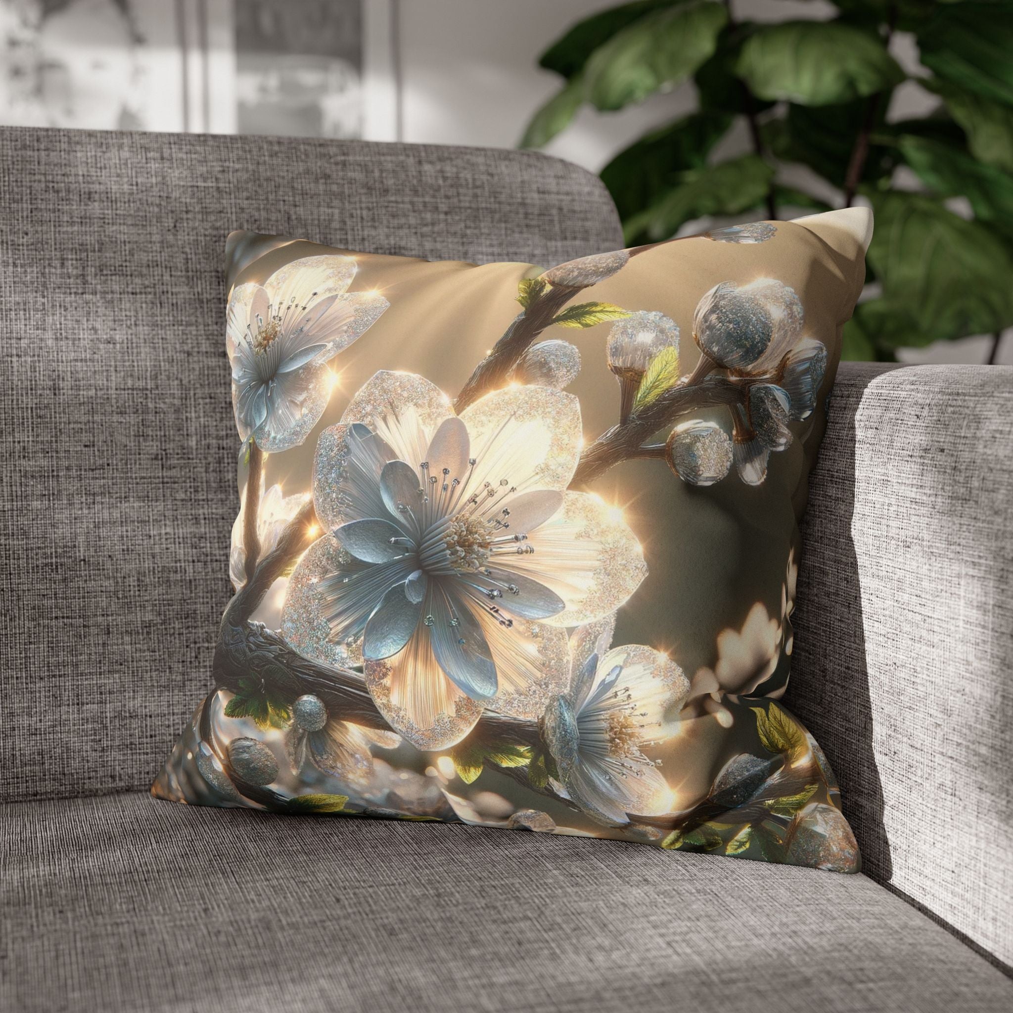 Big silver and white flowers - Suede Square Pillowcase