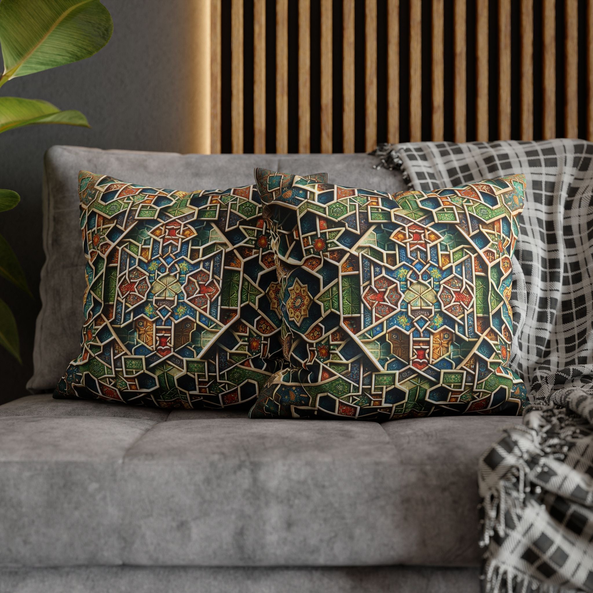 Persian art, orange-green - Polyester Square Pillowcase