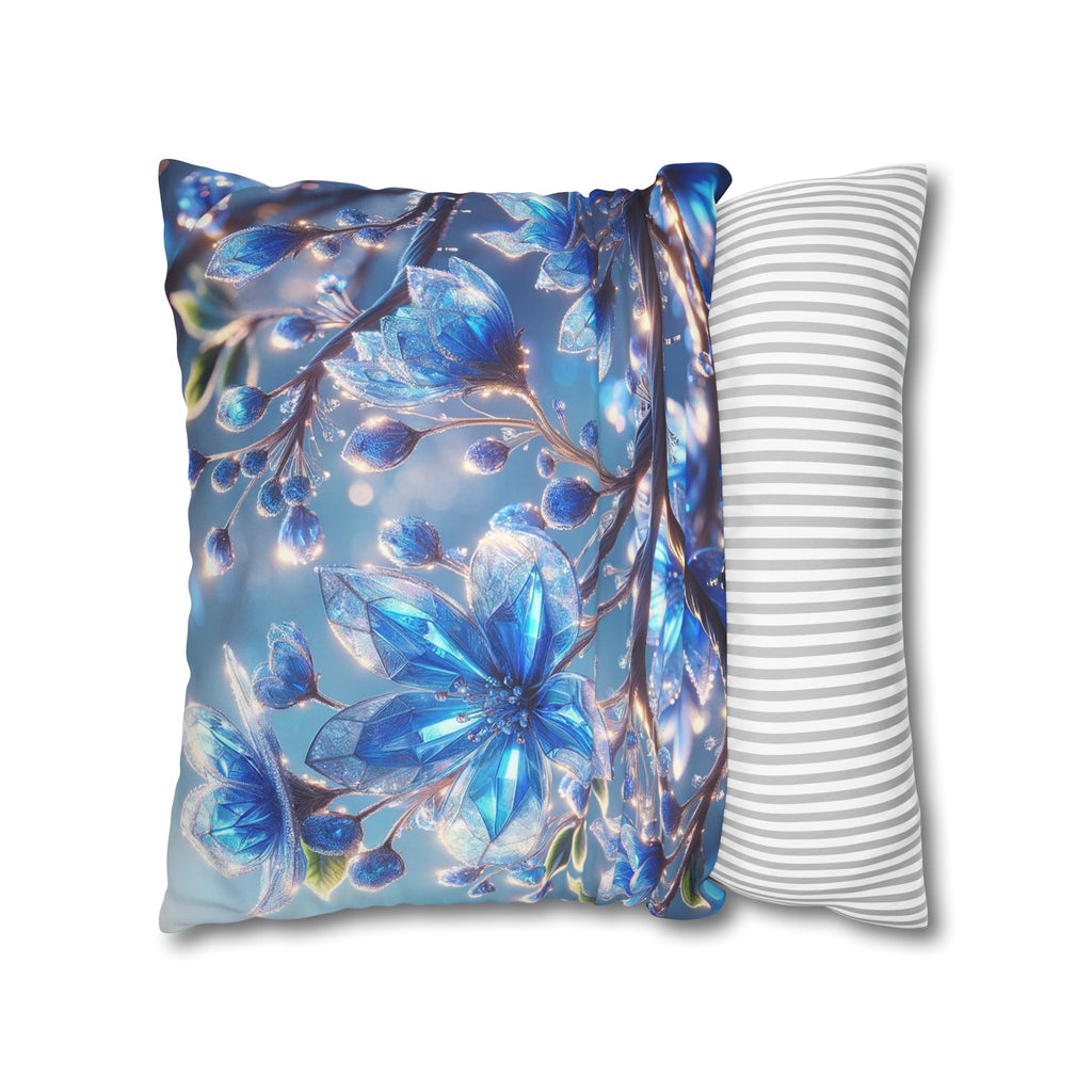 Blue, diamond flowers (with blue background) - Suede Square Pillowcase