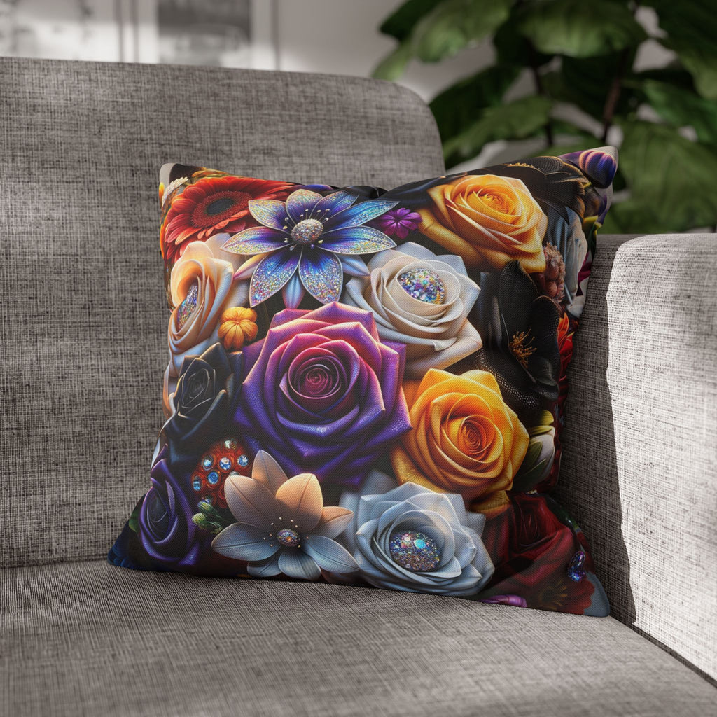 Colourful Bouquet (big flowers) - Polyester Square Pillowcase