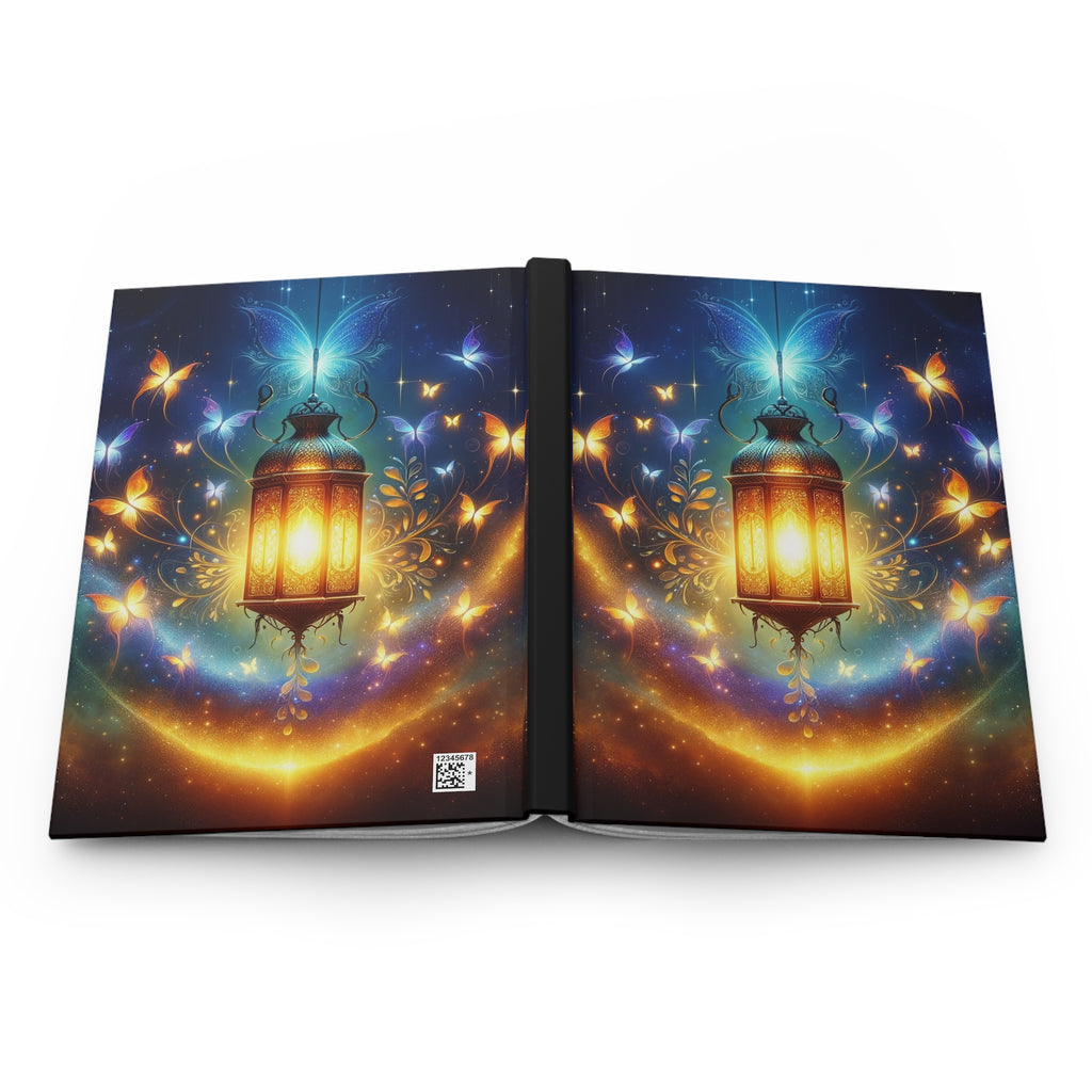 Butterflies flying around a lamp - Hardcover Notebook