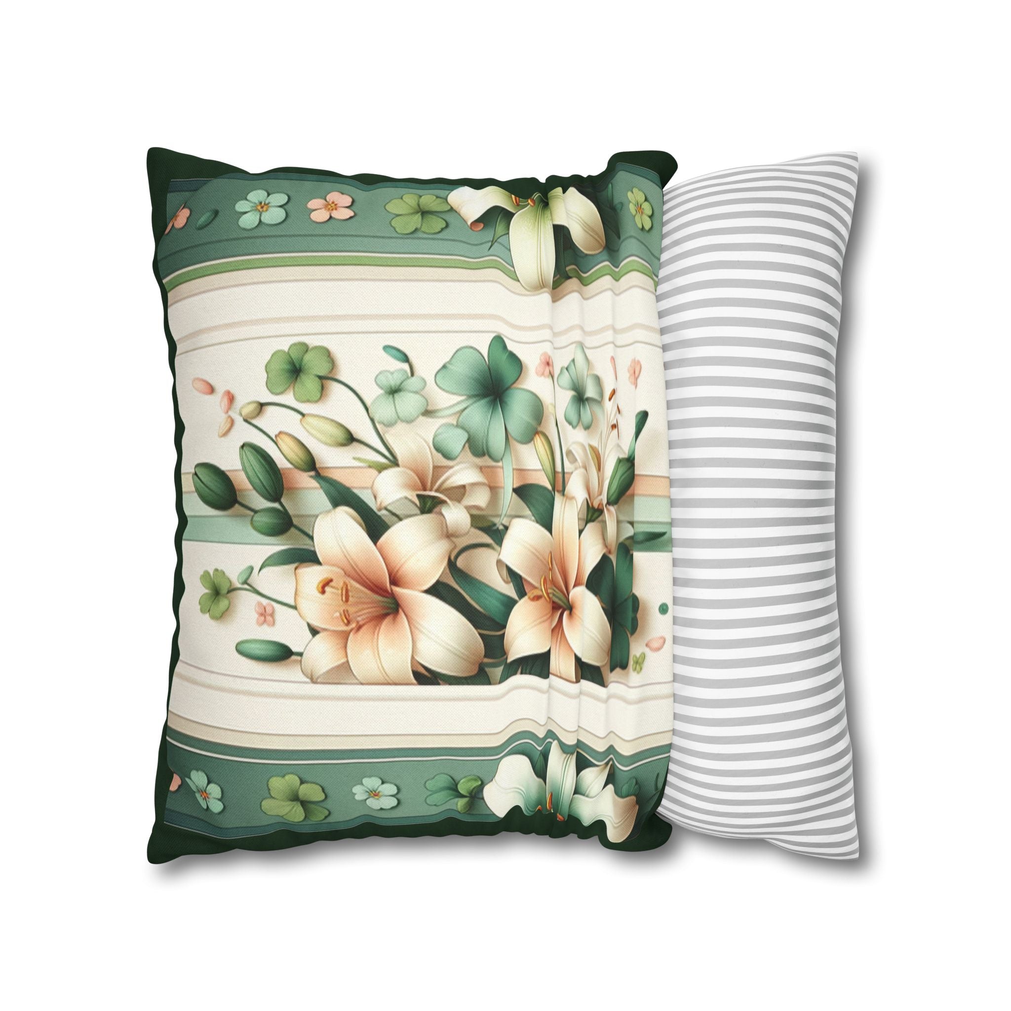 Green & peach coloured lilies - Polyester Square Pillowcase