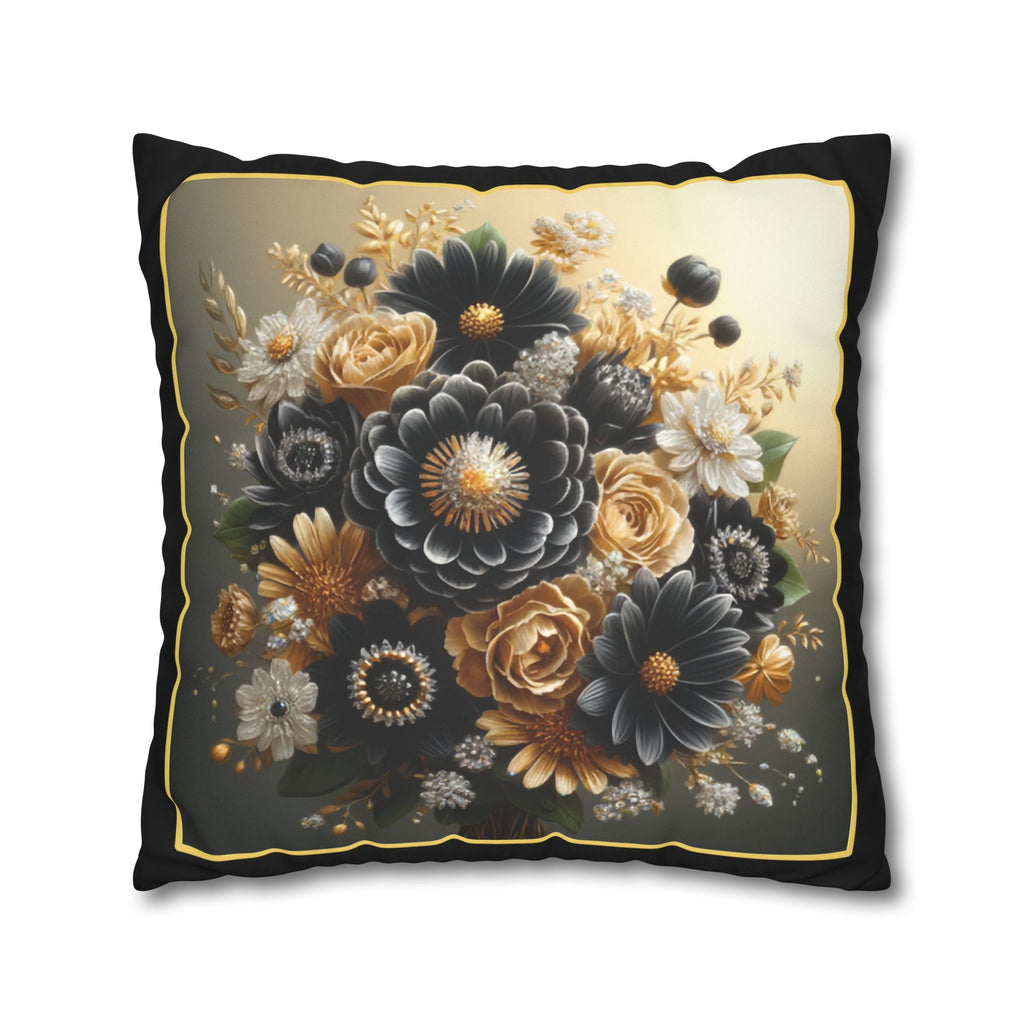 Black & gold (with golden outline) - Suede Square Pillowcase