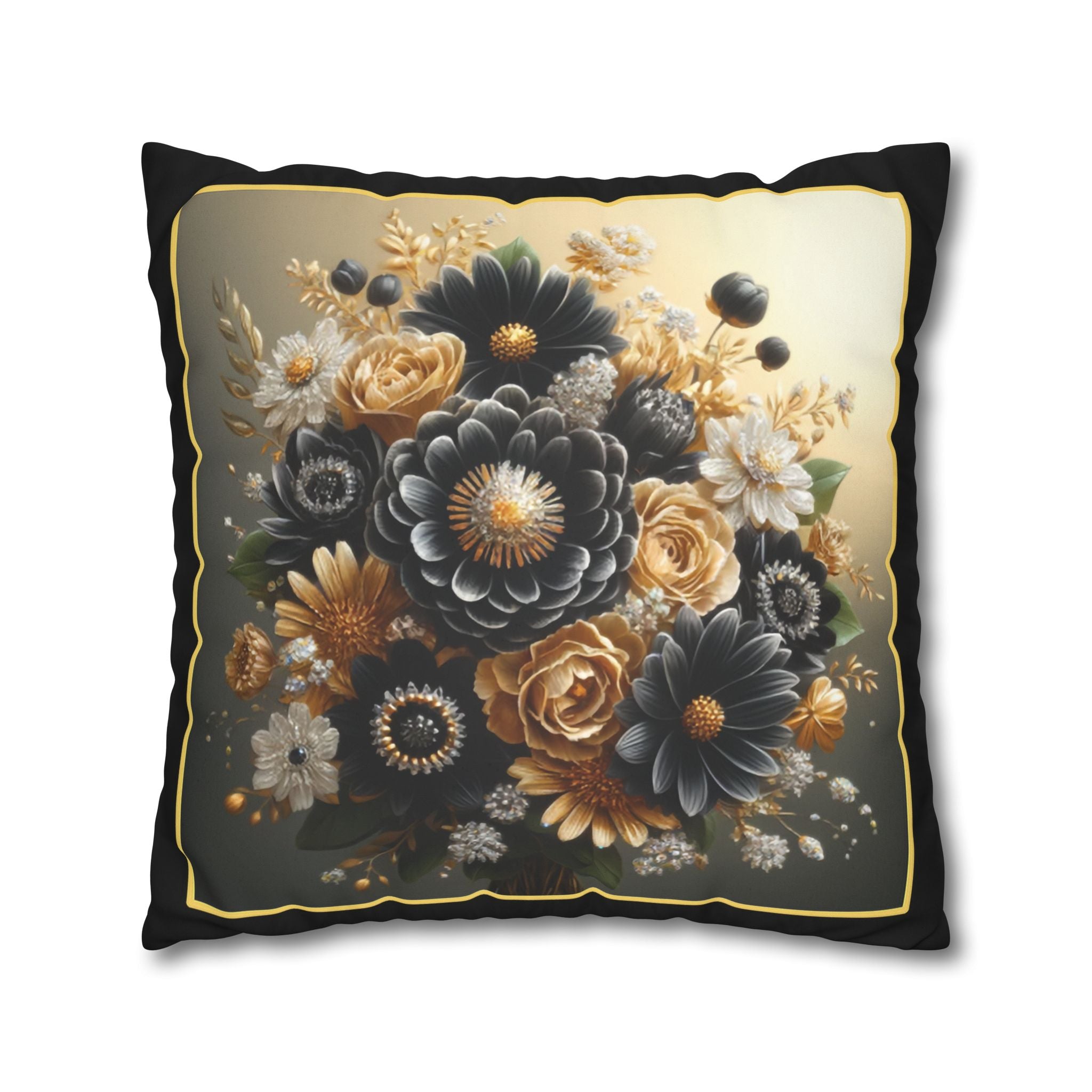 Black & gold (with golden outline) - Suede Square Pillowcase