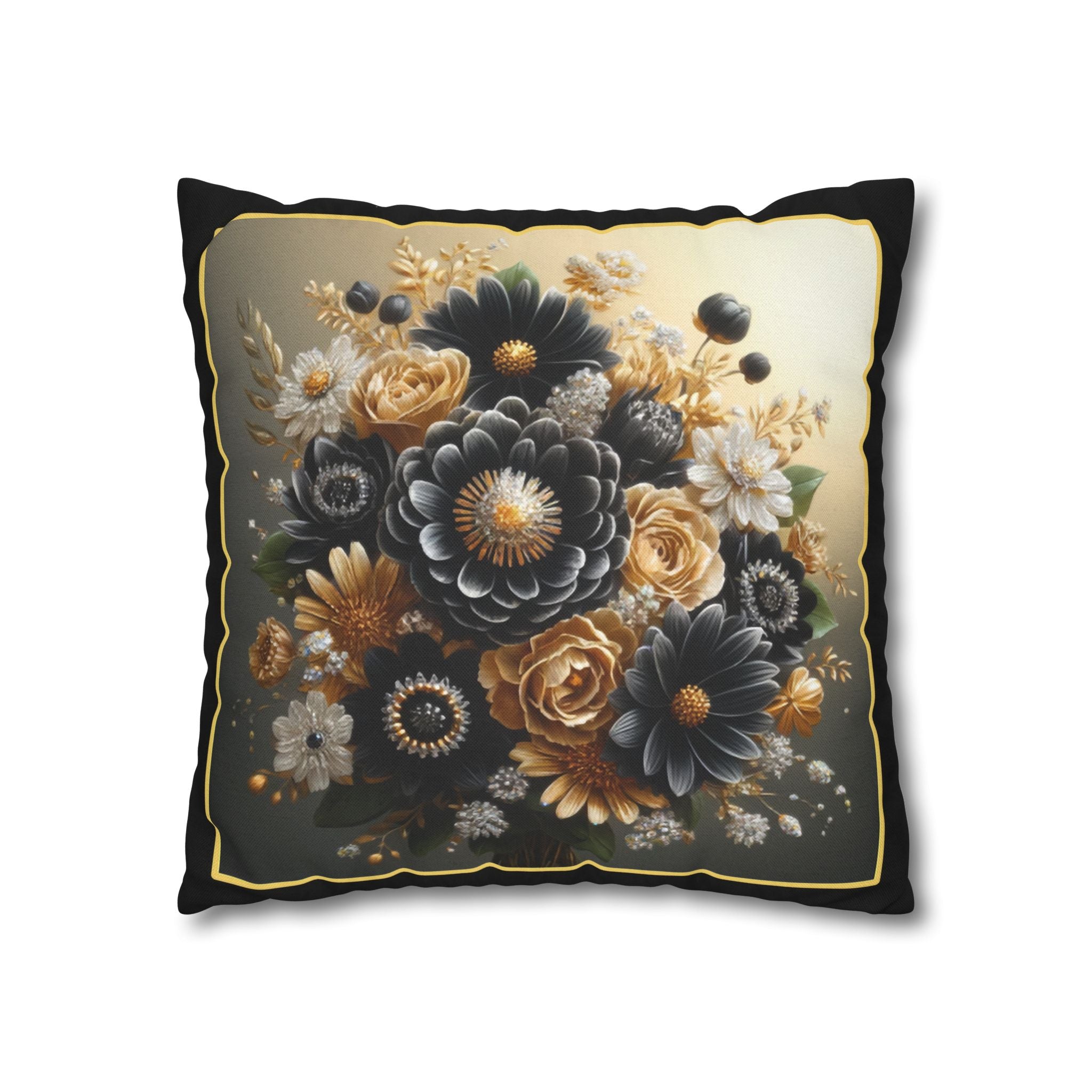 Black and Golden Bouquet (1) - Polyester Square Pillowcase
