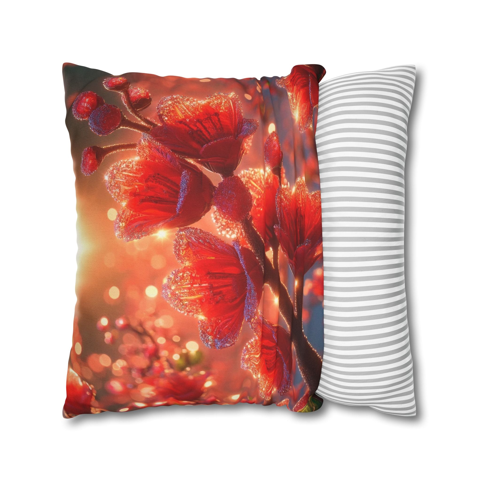 Red-diamond flowers (on red background) -  Polyester Square Pillowcase