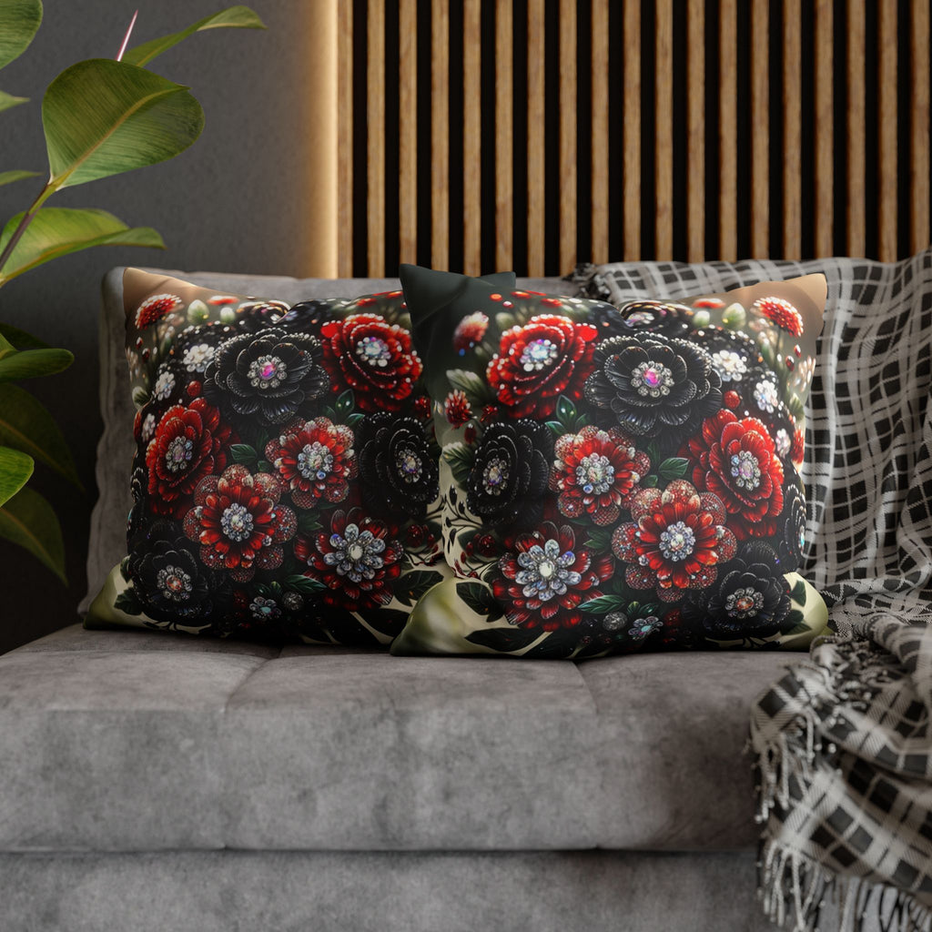 Bouquet with Black and Red flowers- Suede Square Pillowcase