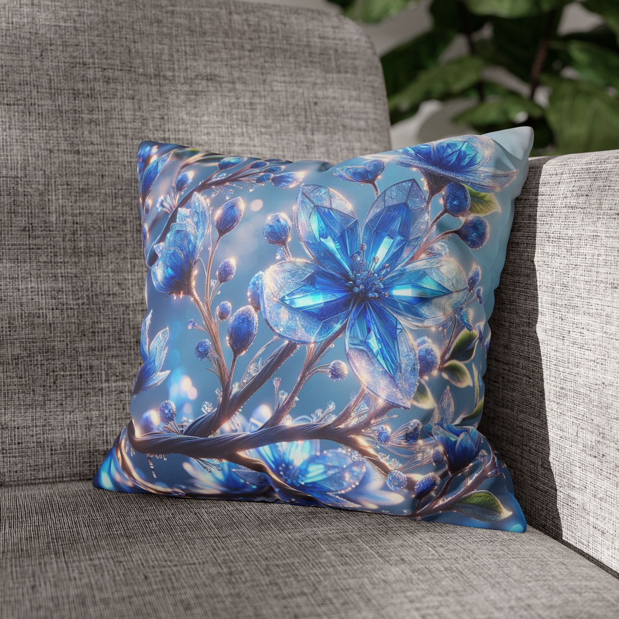 Blue, diamond flowers (with blue background) - Suede Square Pillowcase