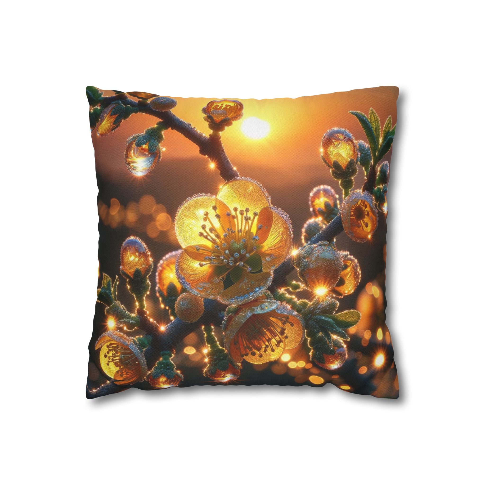 Yellow diamond-like flowers - Polyester Square Pillowcase