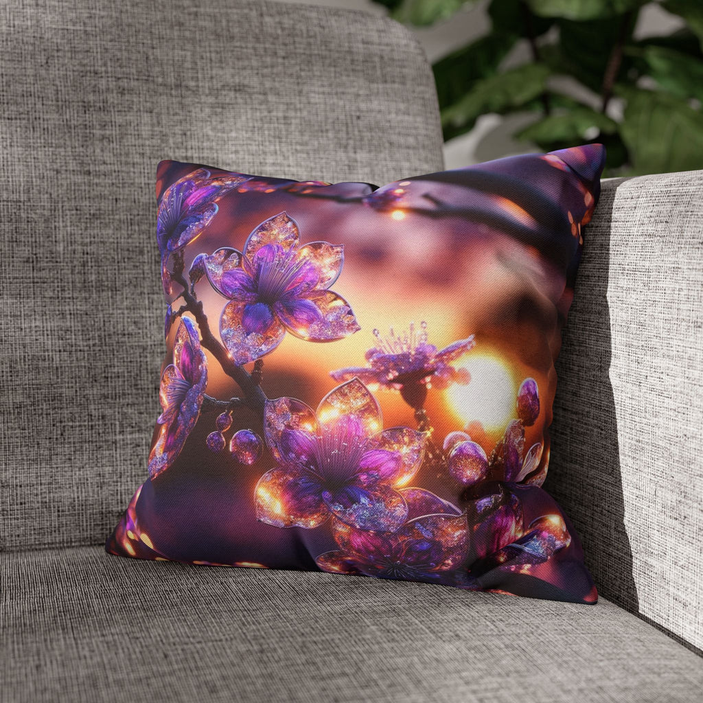 Purple diamond flowers (in sunset) - Polyester Square Pillowcase