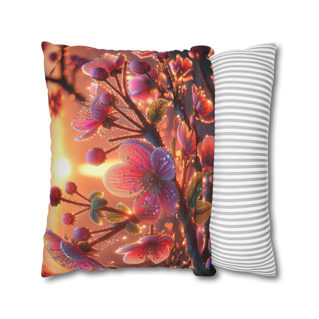 Multiple sized Pink flowers - Polyester Square Pillowcase
