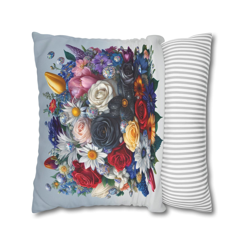 Colourful Bouquet (blue background) - Suede Square Pillowcase