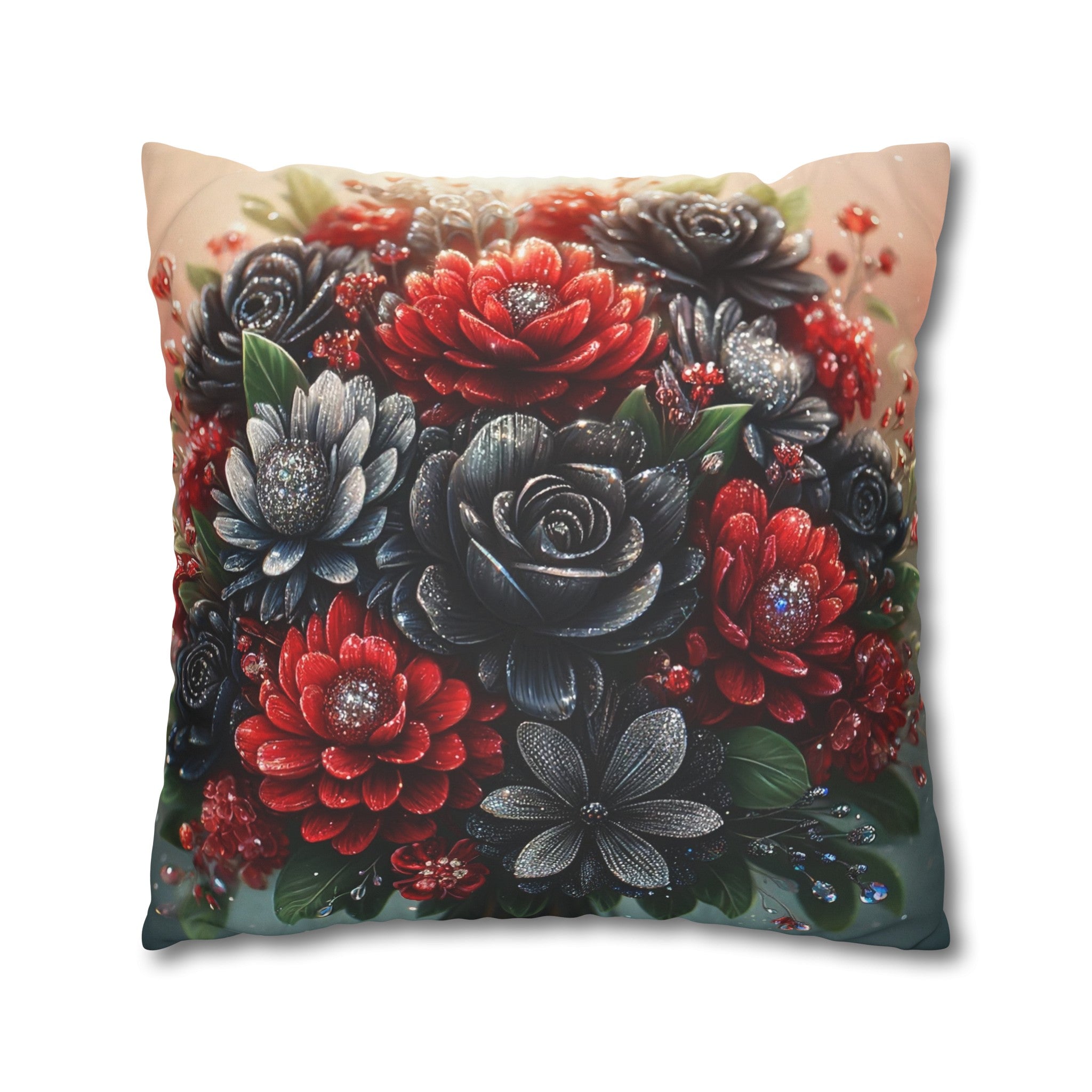 Bouquet with Black and Red flowers - Suede Square Pillowcase