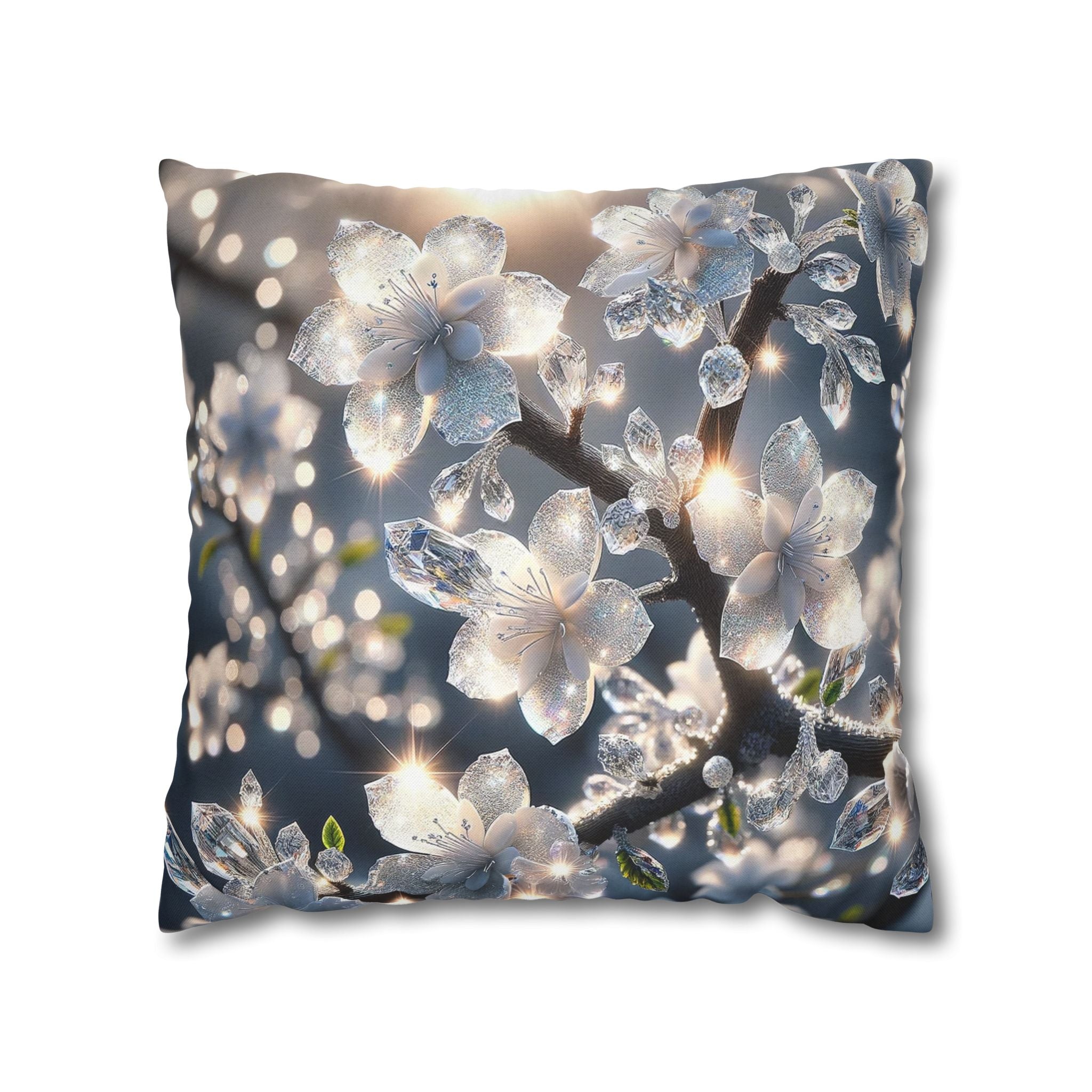 Silver-coloured flowers on grey background - Polyester Square Pillowcase