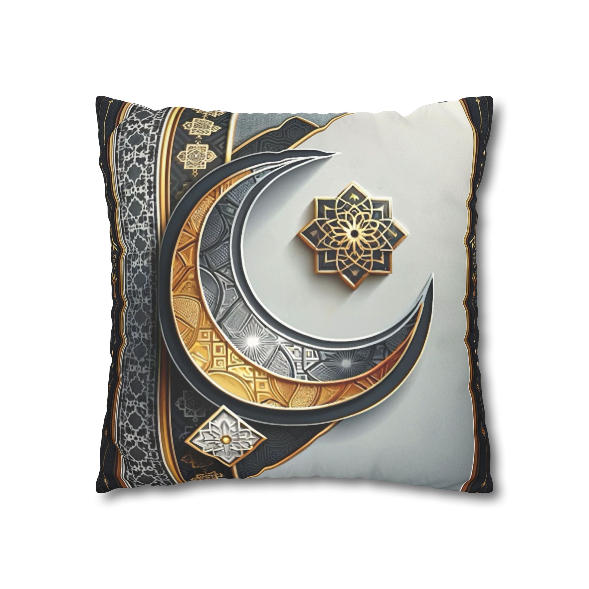 Islamic Art (gold & silver moon)) - Suede Square Pillowcase