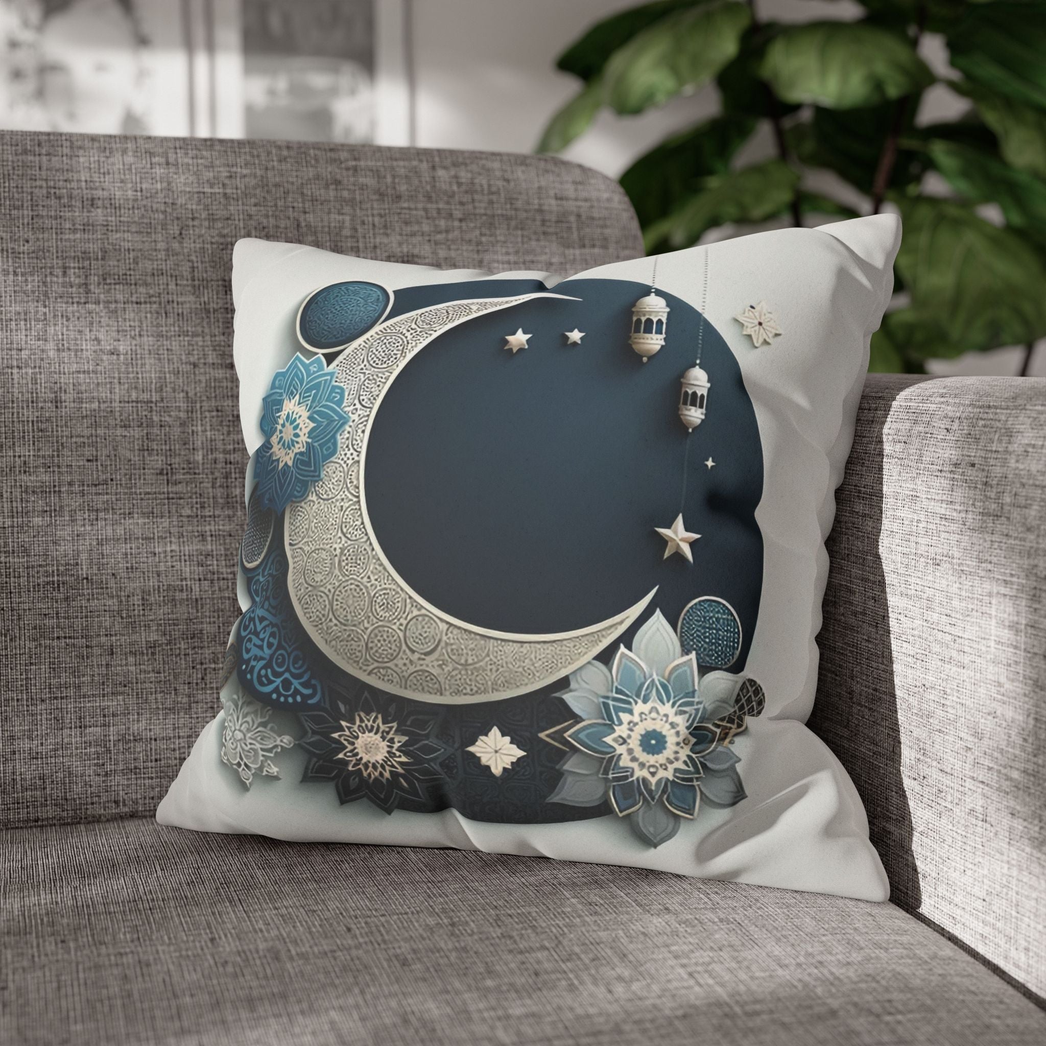 Islamic Art (large silver moon) - Suede Square Pillowcase