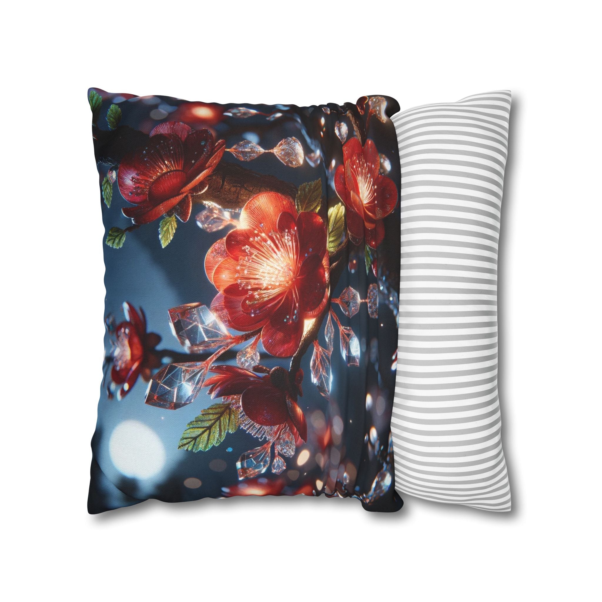 Red flowers in the night - Polyester Square Pillowcase