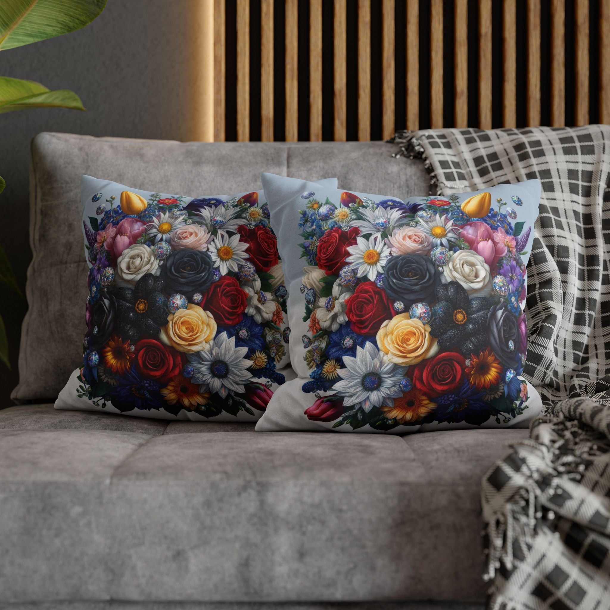 Colourful Bouquet (light-blue background) - Polyester Square Pillowcase