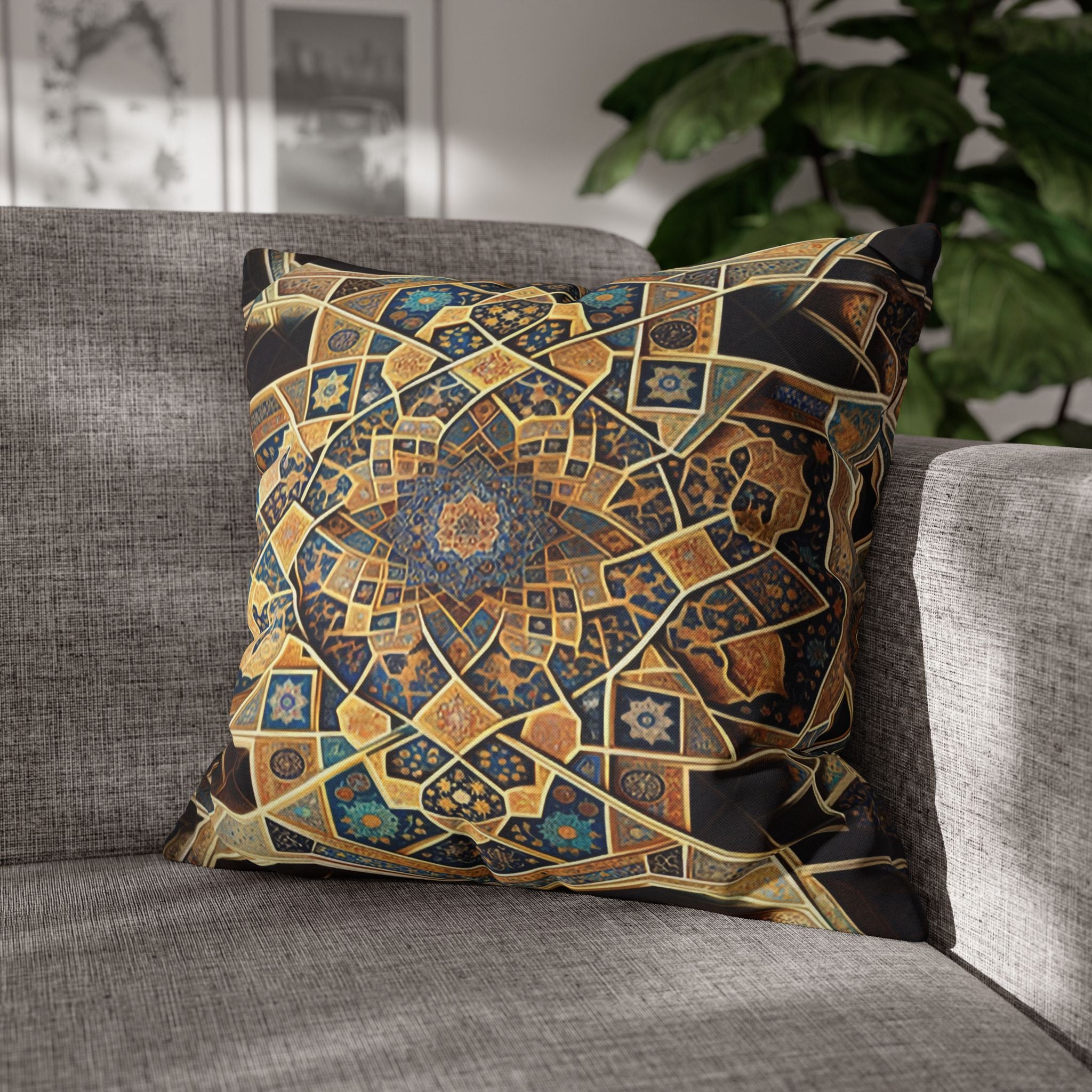 Persian Art, yellow-brown - Polyester Square Pillowcase