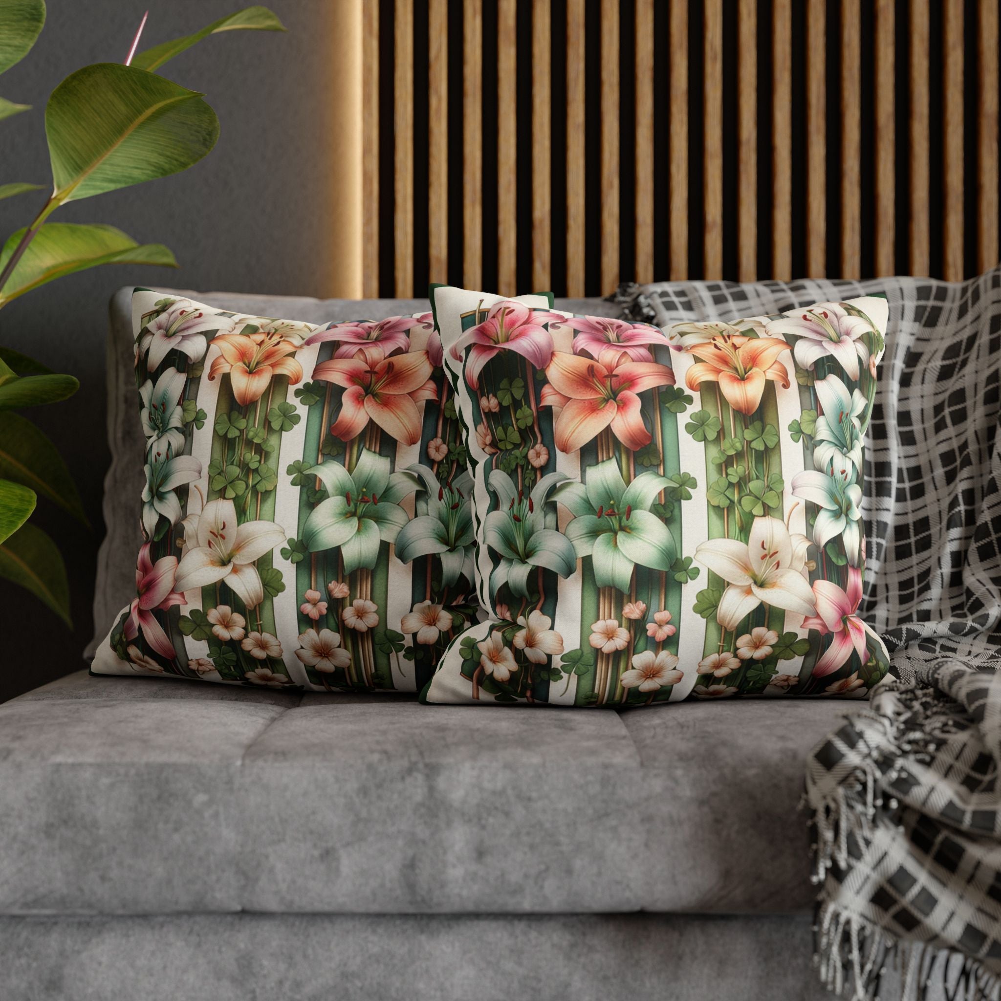 Lilies with little leaves - Polyester Square Pillowcase