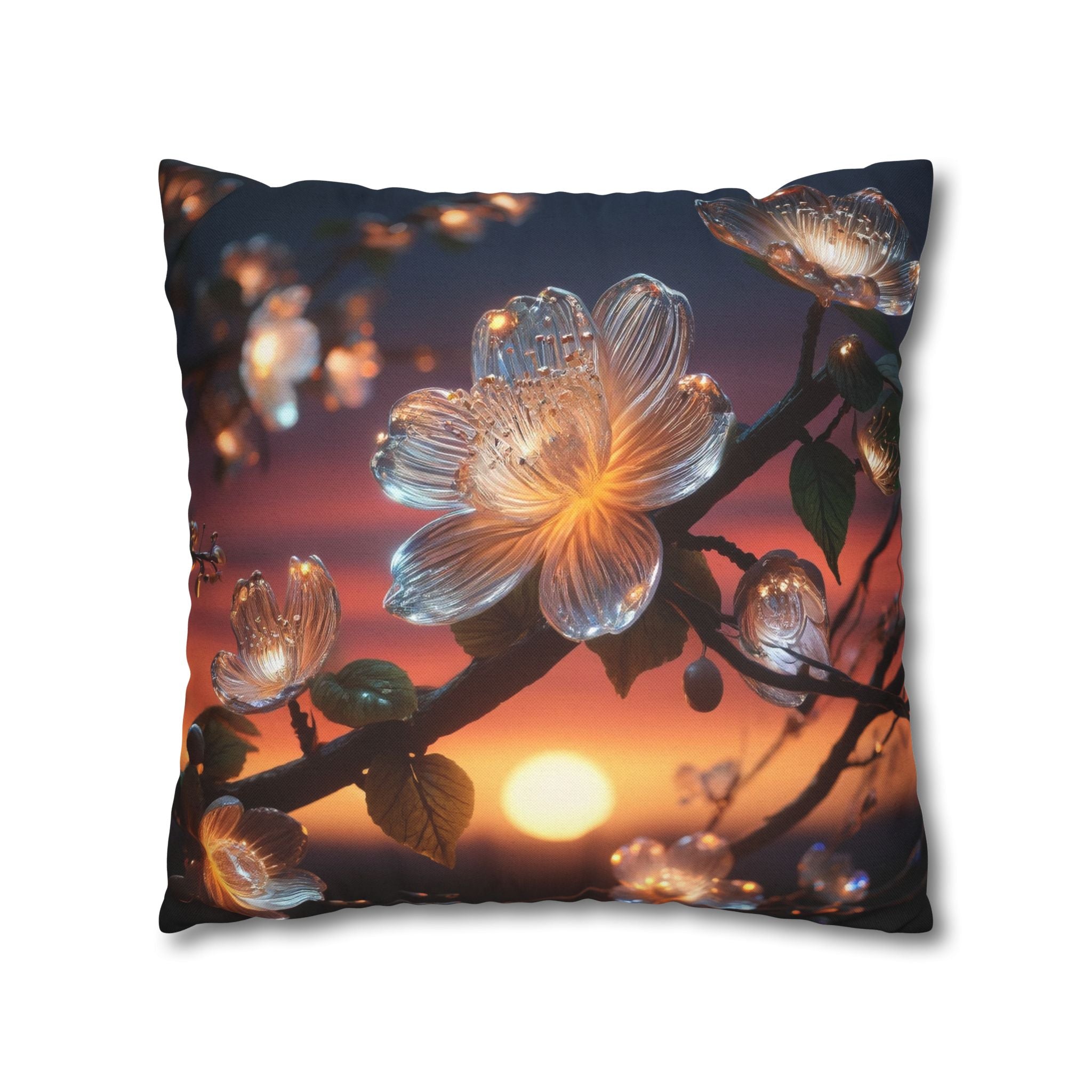 Diamond-white flowers (in sunset) - Polyester Square Pillowcase