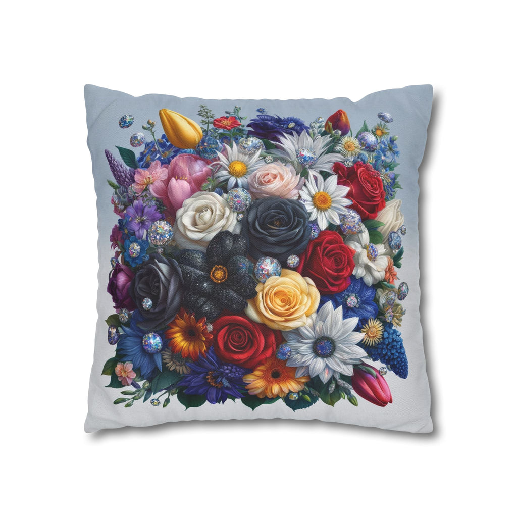 Colourful Bouquet (light-blue background) - Polyester Square Pillowcase
