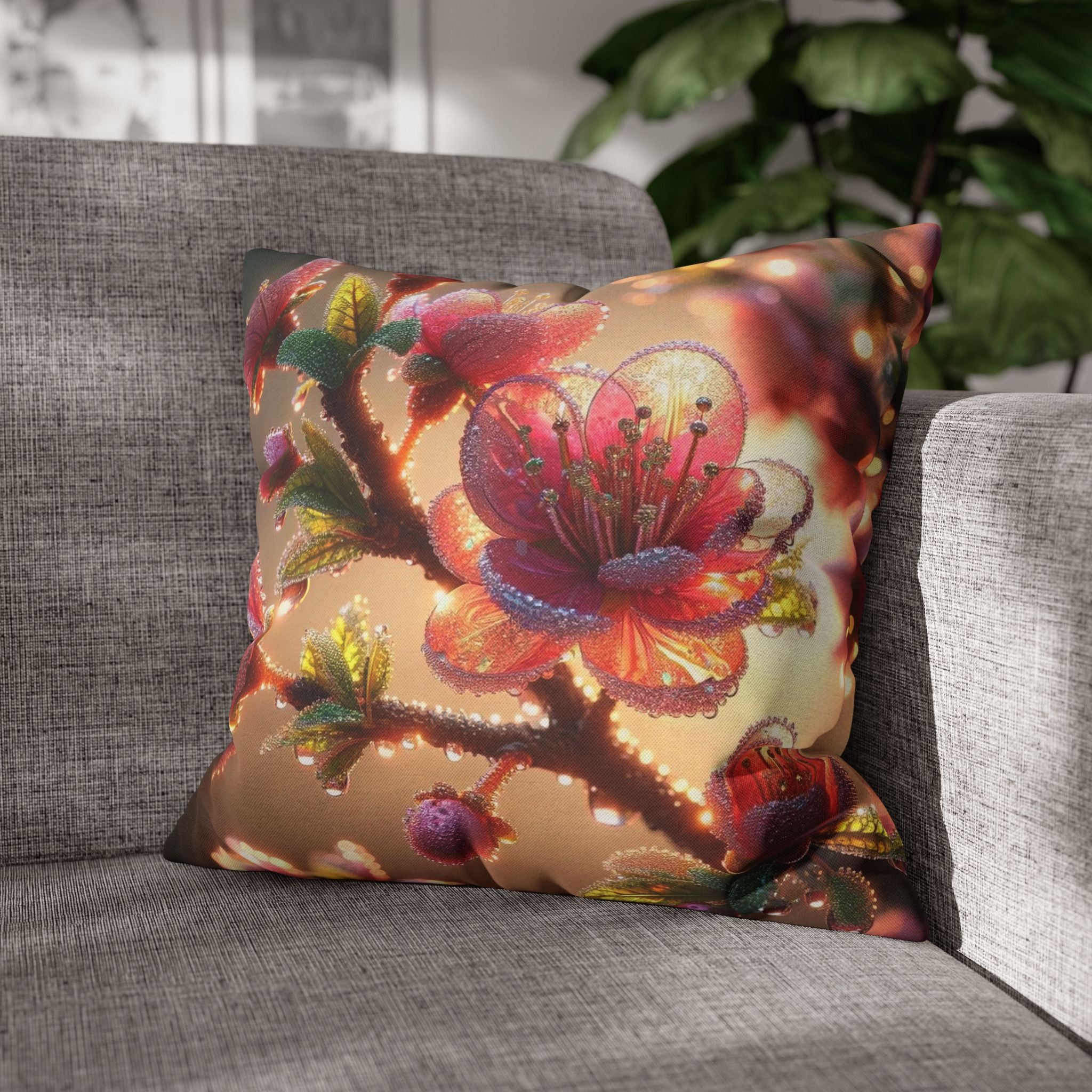 Large Pink diamond flowers - Polyester Square Pillowcase