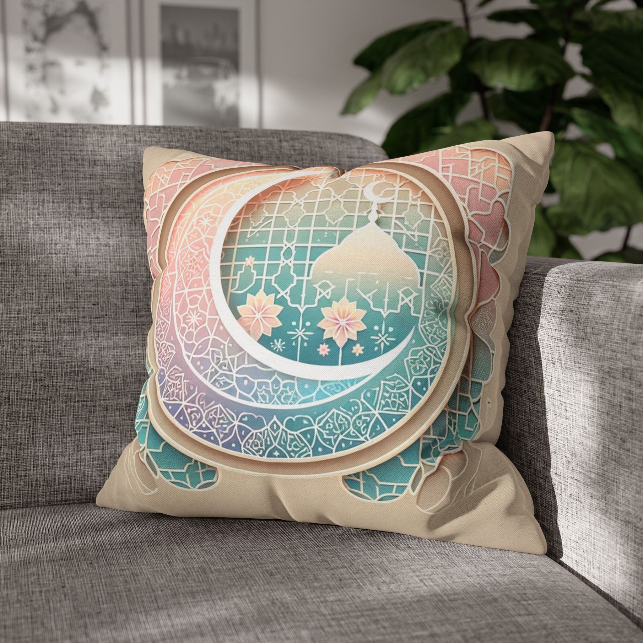 Islamic Art - peach coloured - Polyester Square Pillowcase