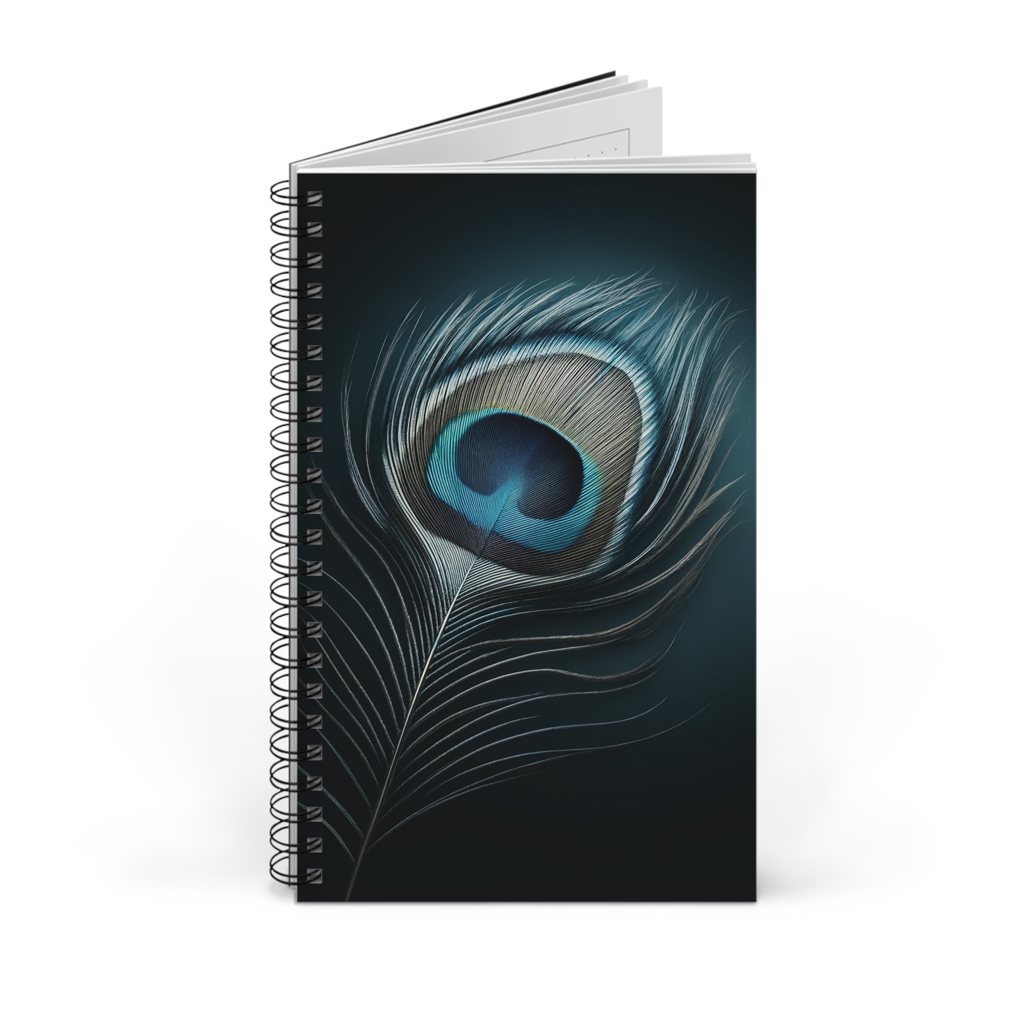 Fantasy Peacock Feather in Silver-blue - Spiral Journal