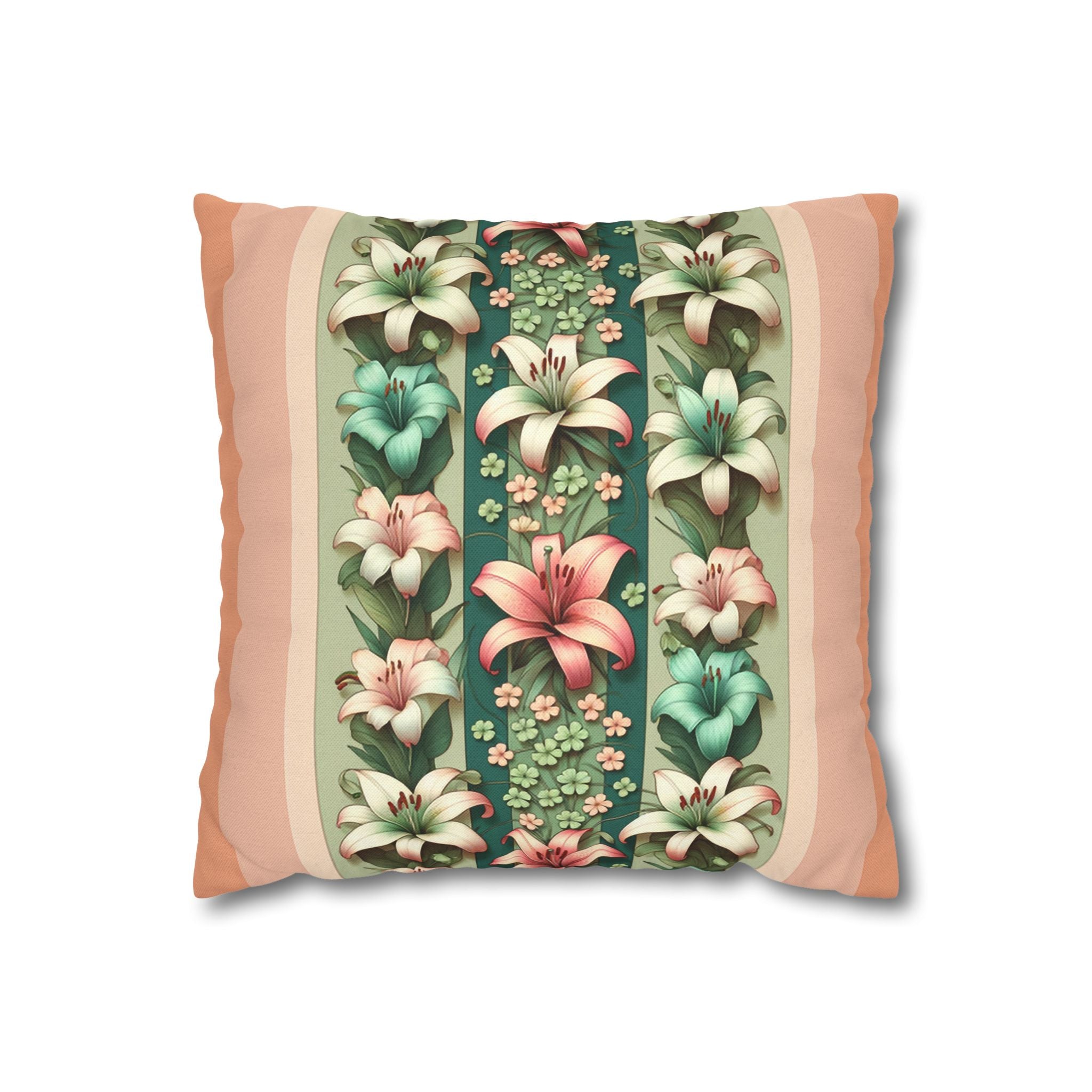 Lilies on peach background - Polyester Square Pillowcase
