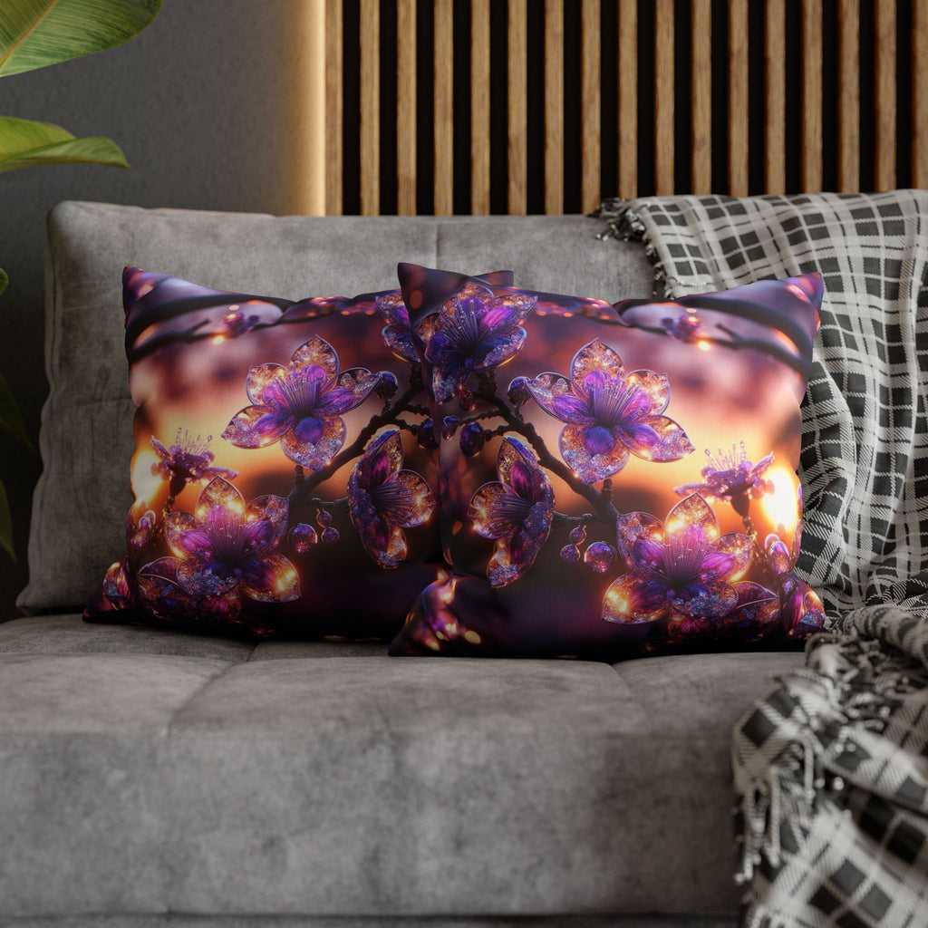 Purple crystal flowers - Suede Square Pillowcase