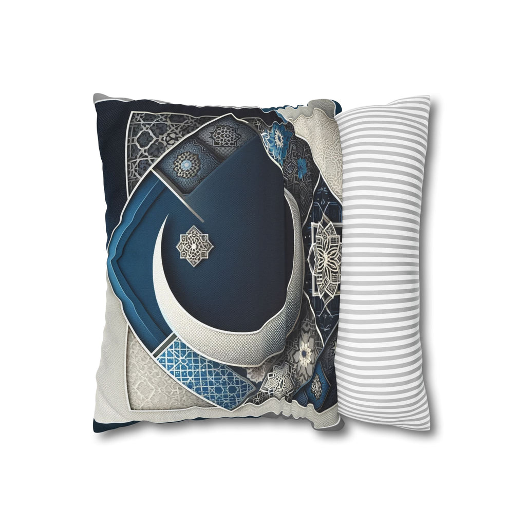 Islamic Art, Silver-blue - Polyester Square Pillowcase