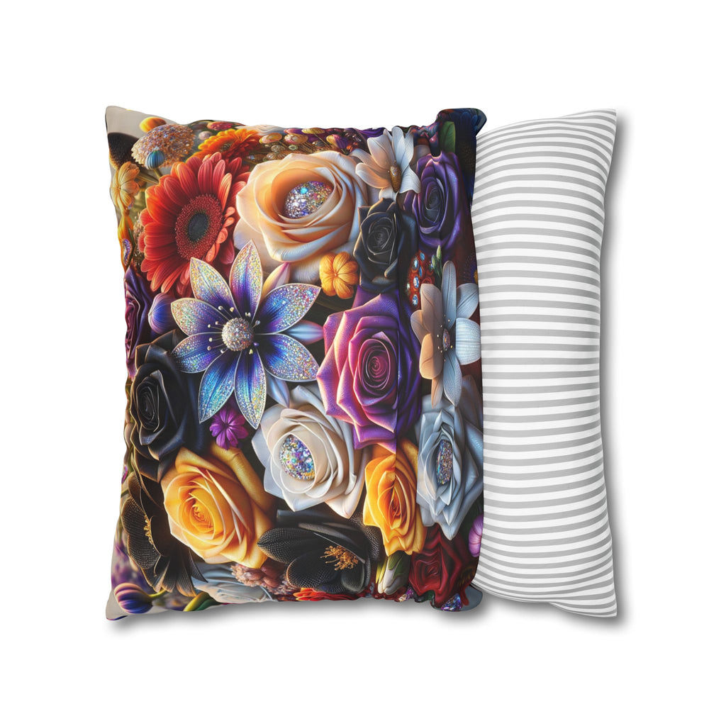 Colourful Bouquet of big flowers- Suede Square Pillowcase