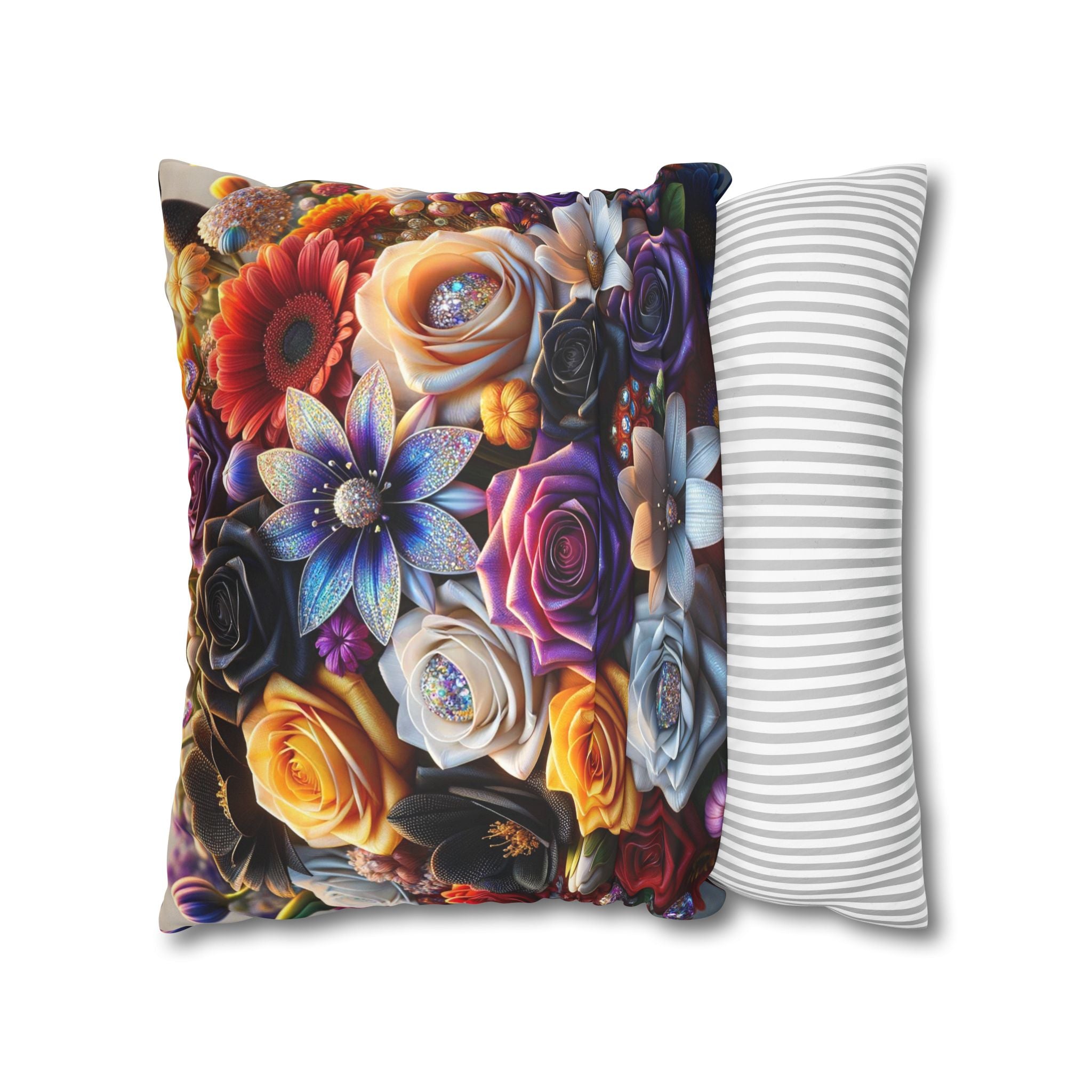 Colourful Bouquet of big flowers- Suede Square Pillowcase