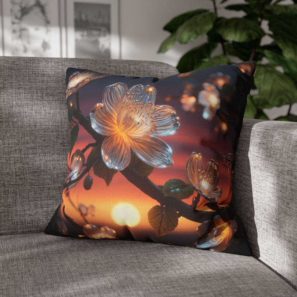 Diamond-white flowers (in sunset) - Polyester Square Pillowcase