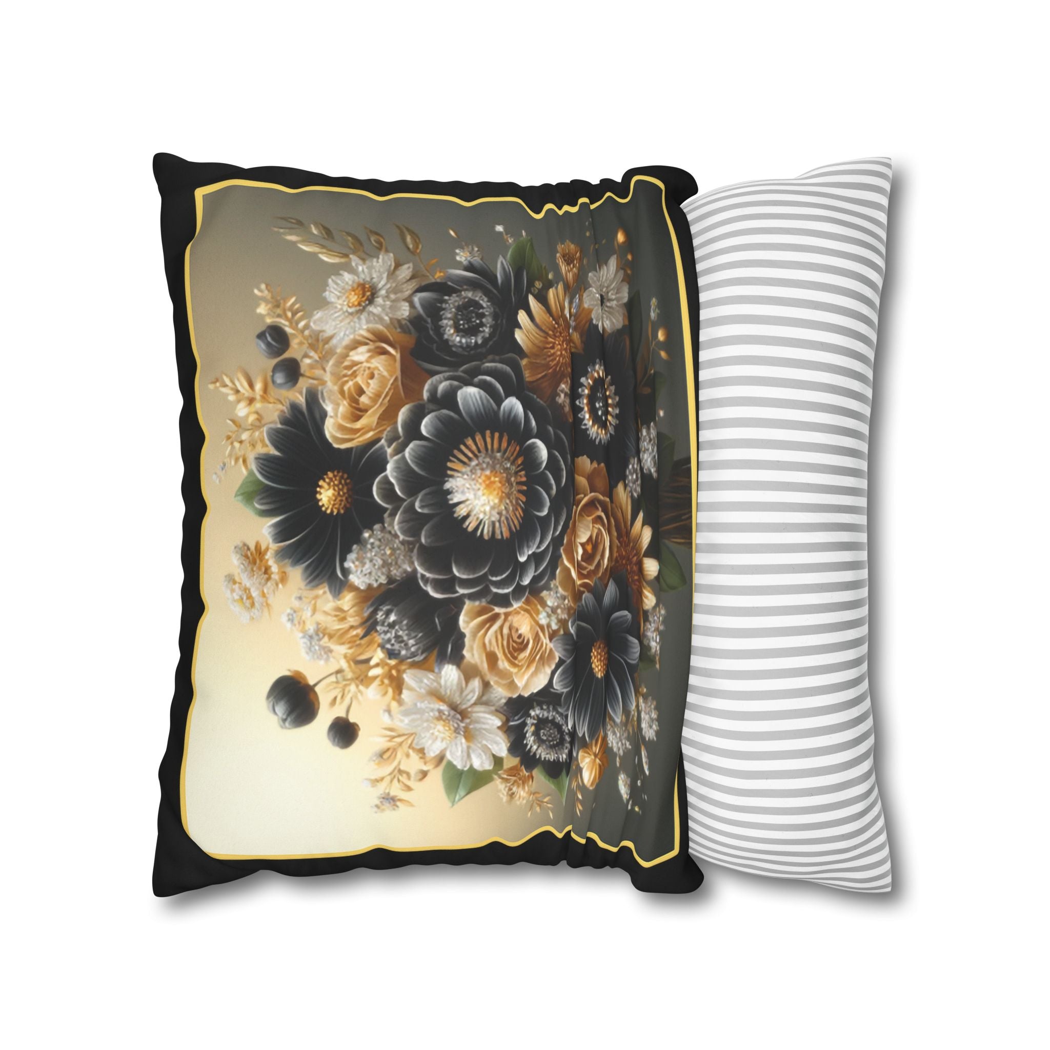 Black & gold (with golden outline) - Suede Square Pillowcase