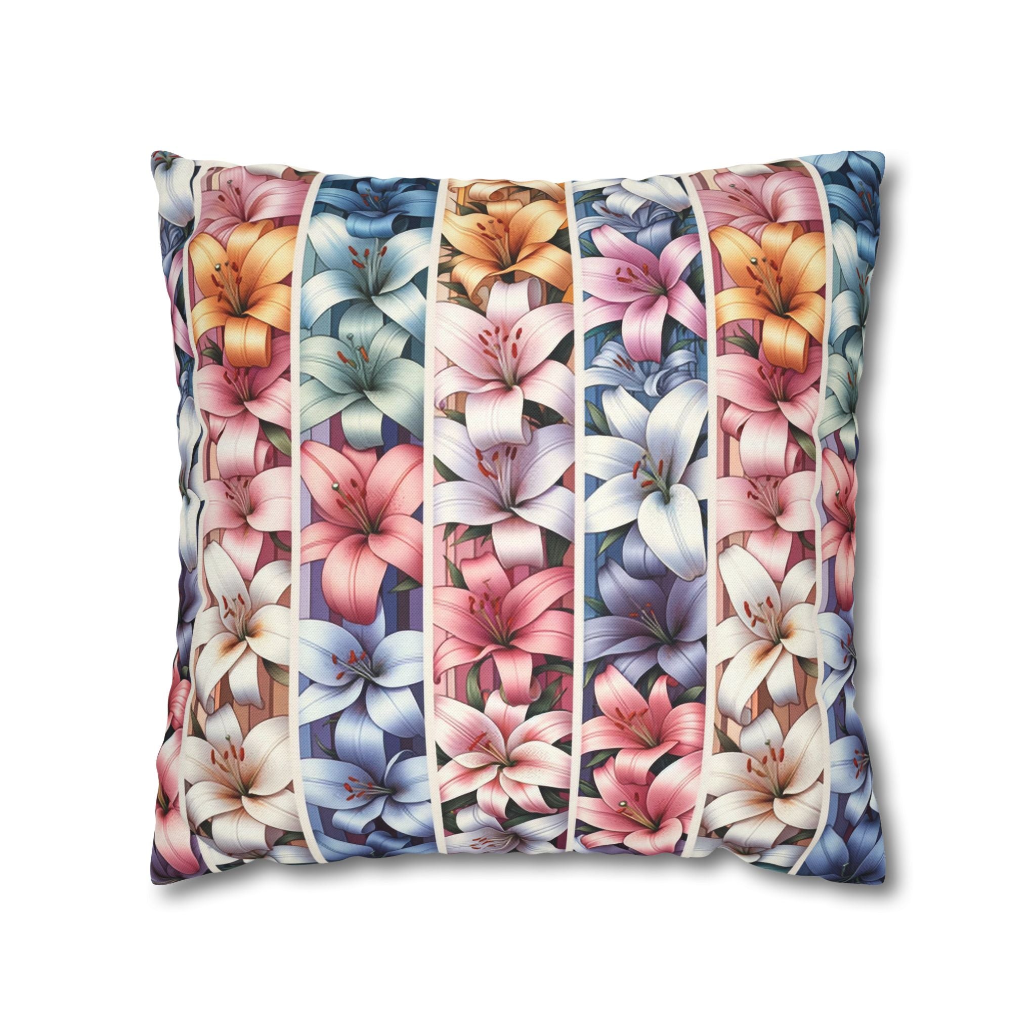 Pastel coloured Lilies in columns - Polyester Square Pillowcase