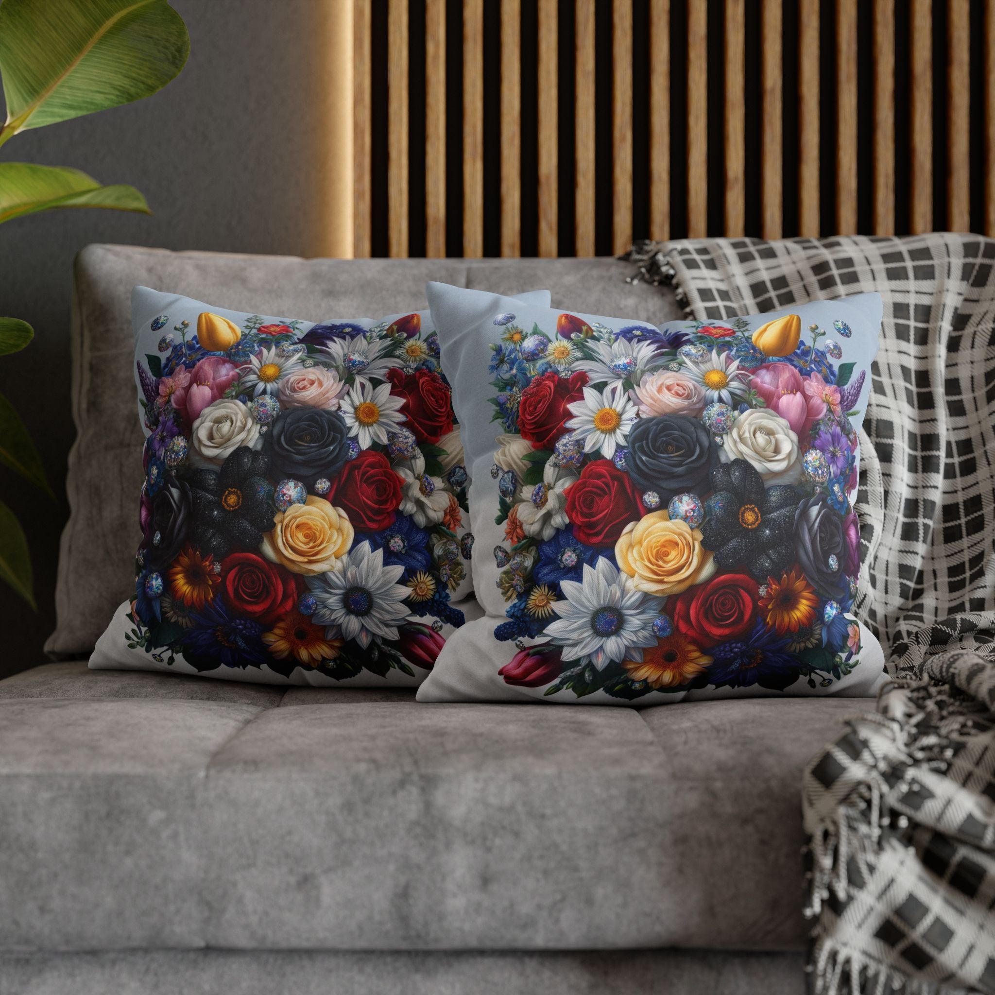 Colourful Bouquet (light-blue background) - Polyester Square Pillowcase