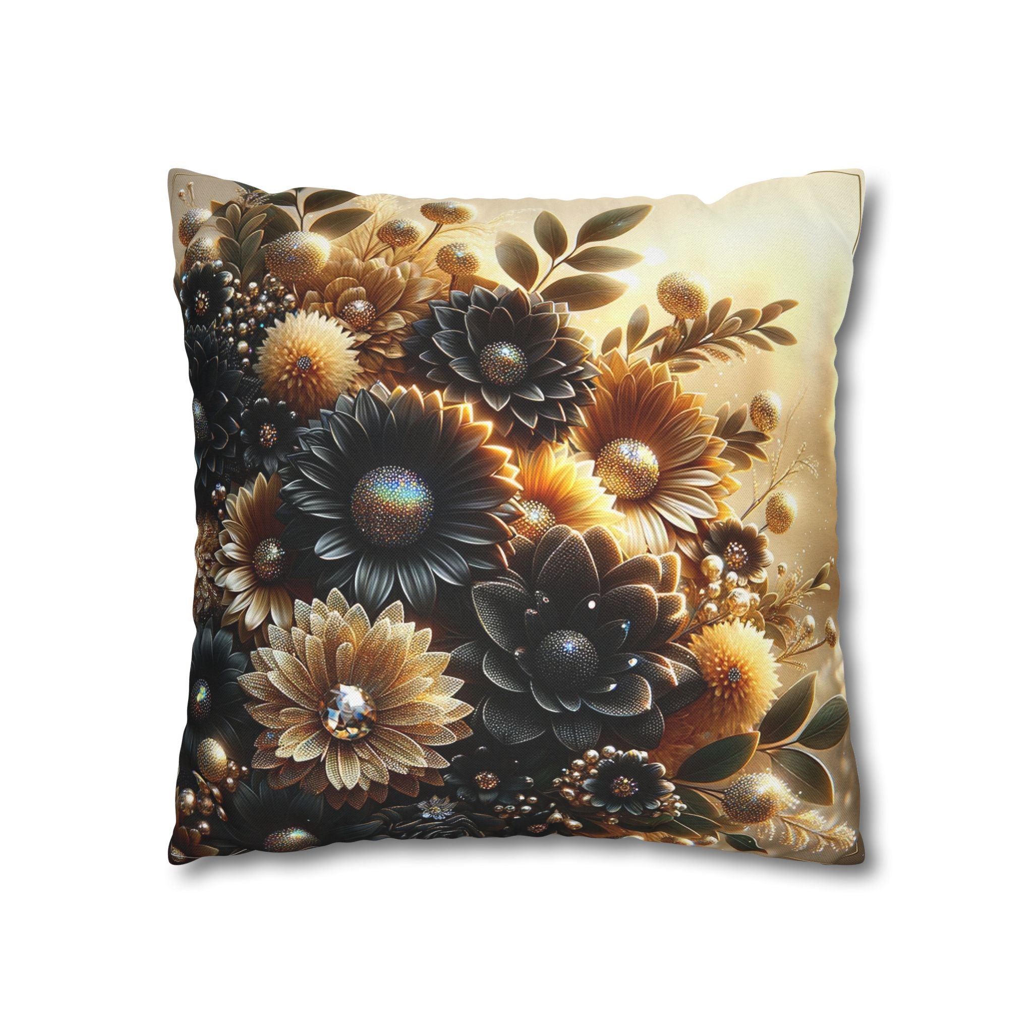 Black-golden Bouquet (2) - Polyester Square Pillowcase