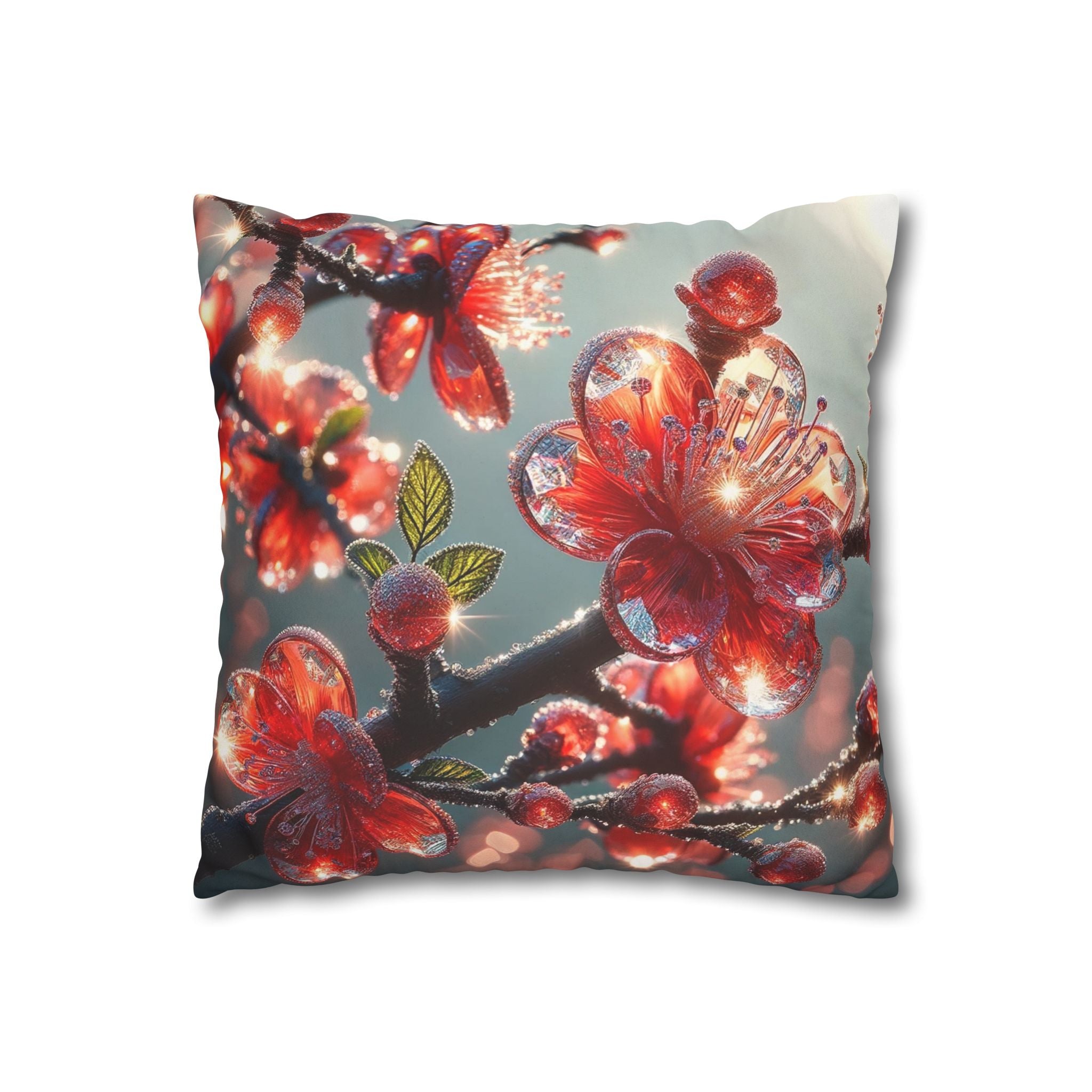 Red diamond flowers (at sunrise) - Suede Square Pillowcase
